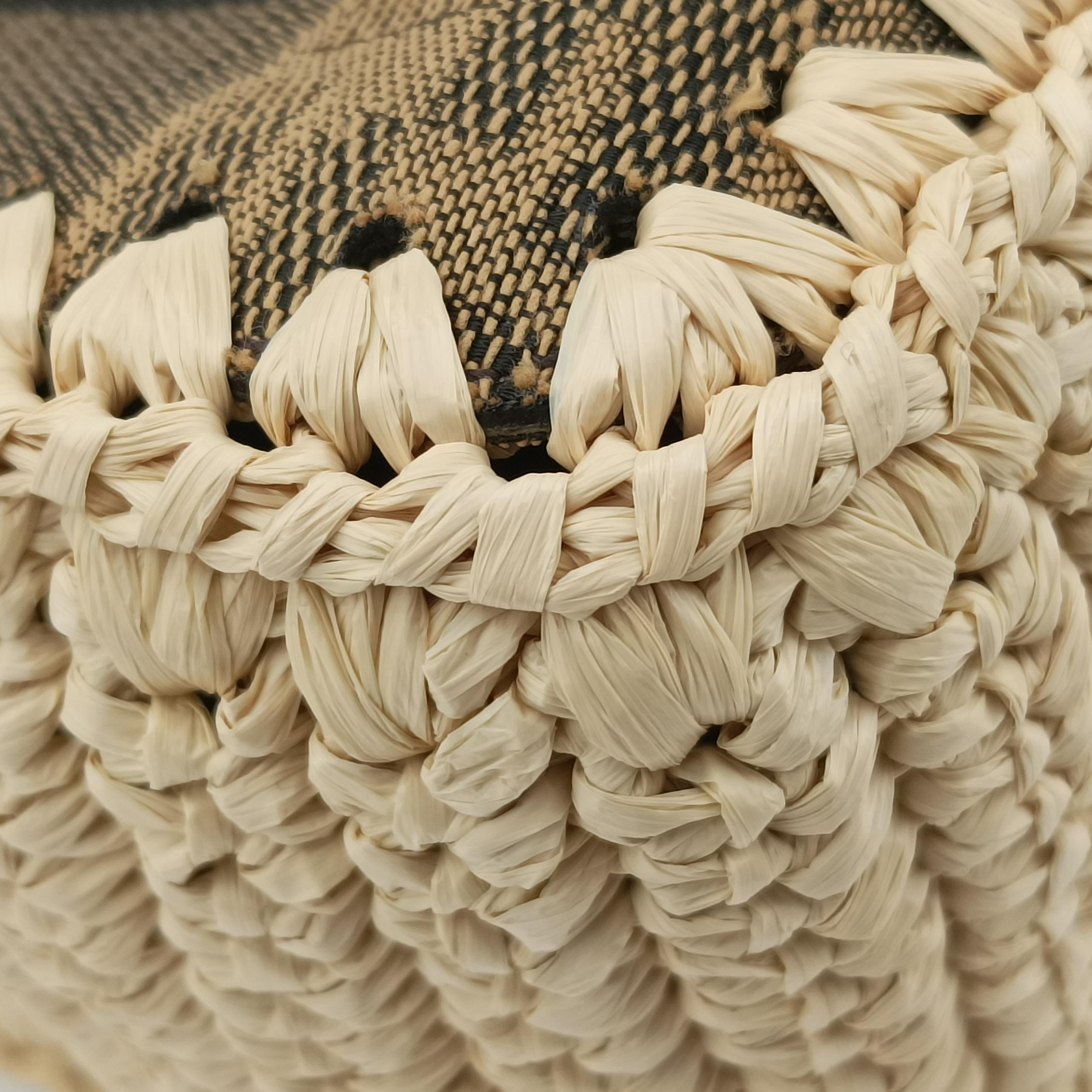 Pre-owned Fendi BAGUETTE Beige×Multicolour Canvas×Straw 8BR600 shoulderbag | stylenewstar