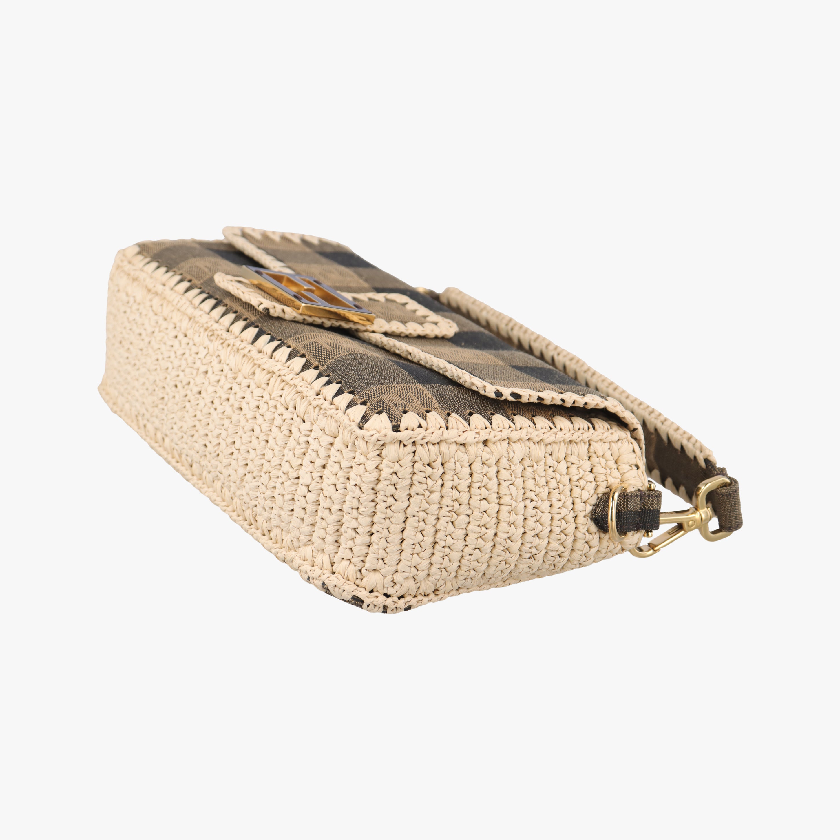 Pre-owned Fendi BAGUETTE Beige×Multicolour Canvas×Straw 8BR600 shoulderbag | stylenewstar