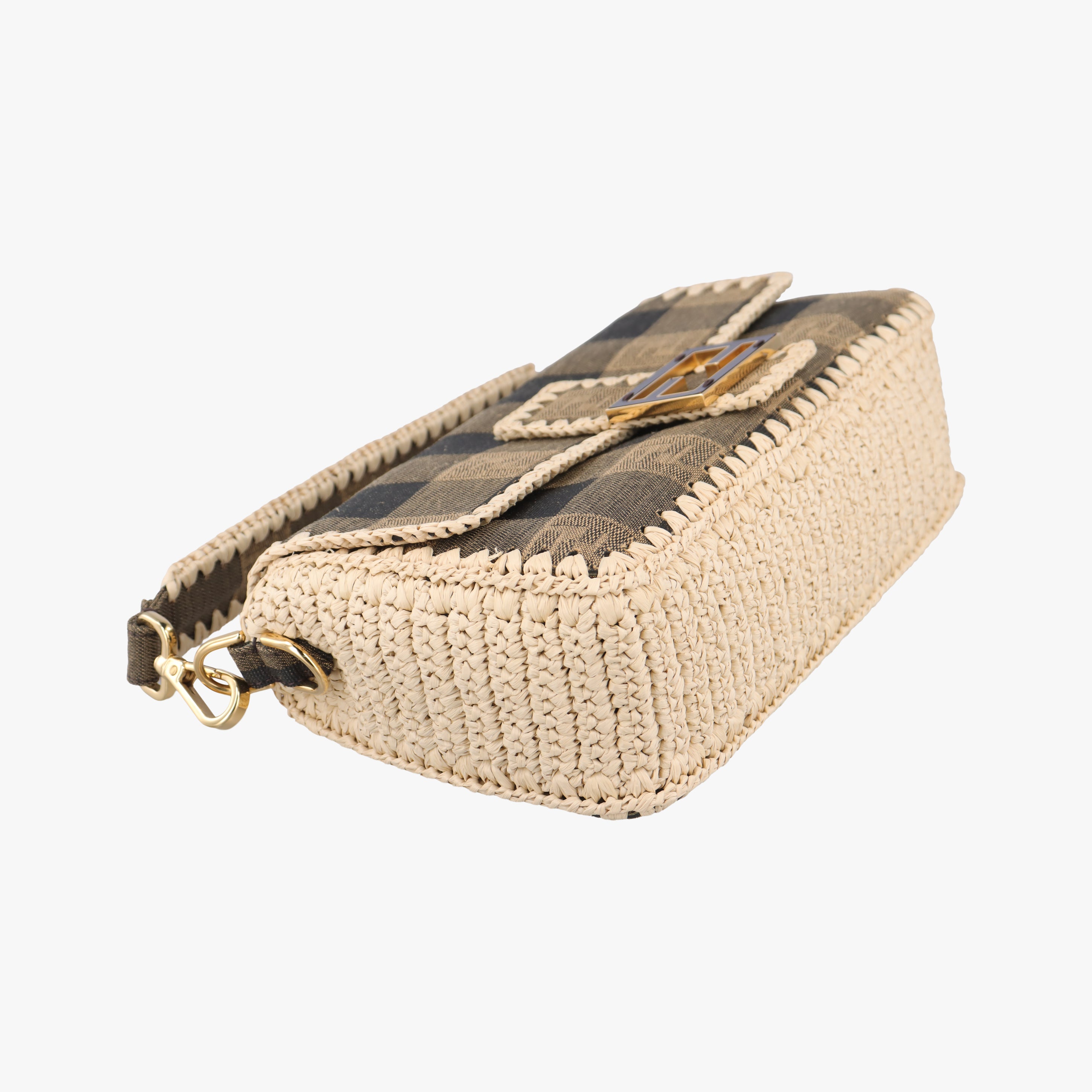 Pre-owned Fendi BAGUETTE Beige×Multicolour Canvas×Straw 8BR600 shoulderbag | stylenewstar