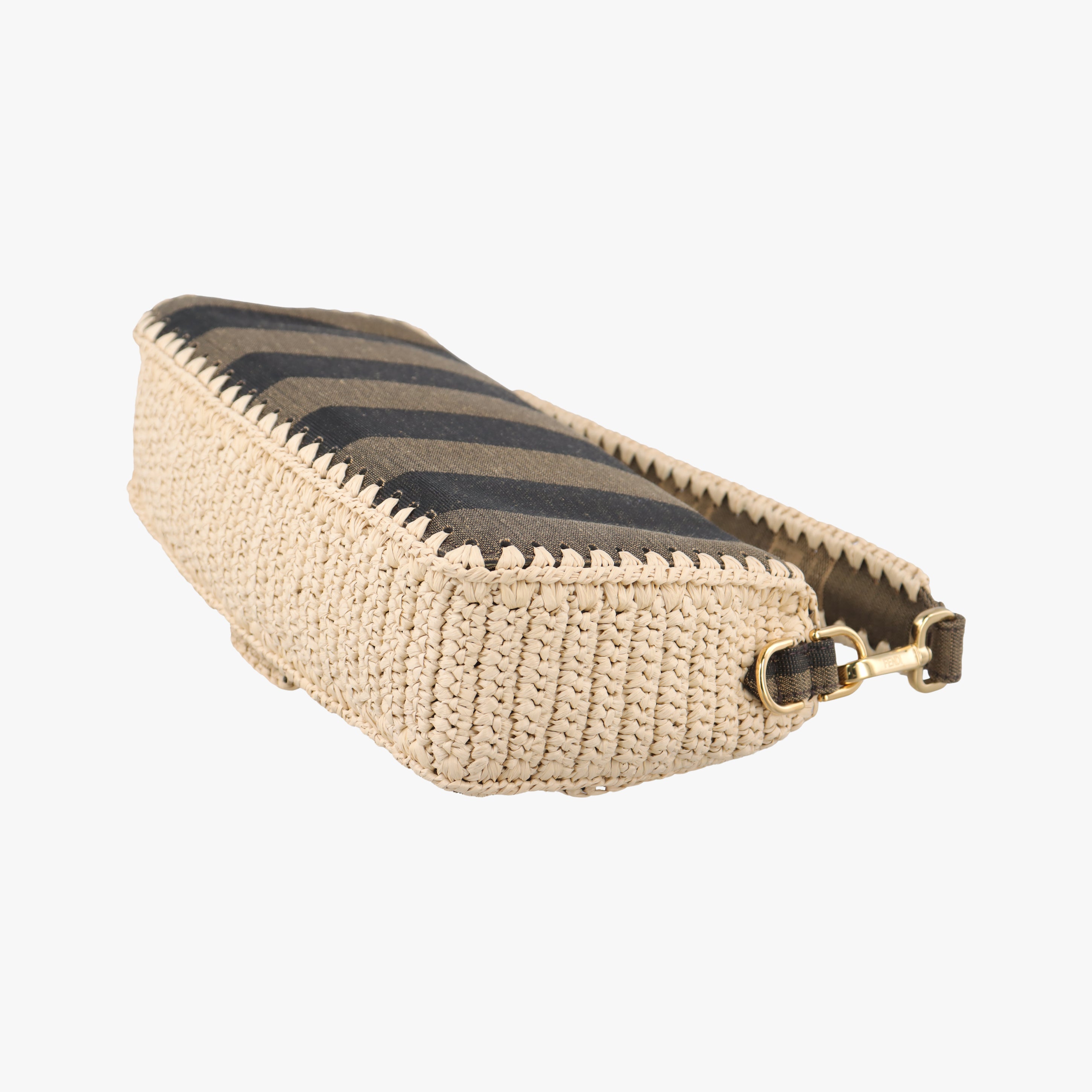 Pre-owned Fendi BAGUETTE Beige×Multicolour Canvas×Straw 8BR600 shoulderbag | stylenewstar