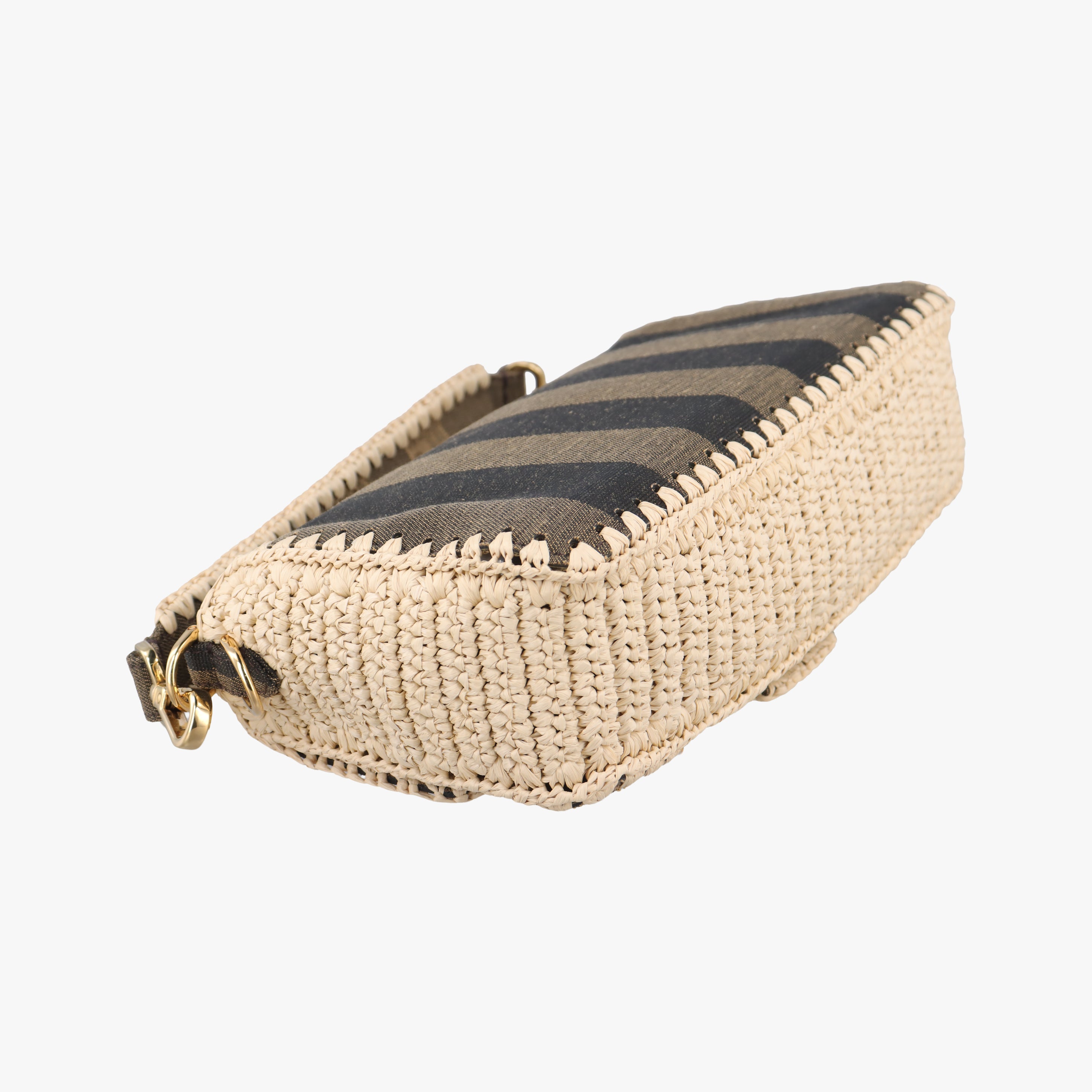 Pre-owned Fendi BAGUETTE Beige×Multicolour Canvas×Straw 8BR600 shoulderbag | stylenewstar