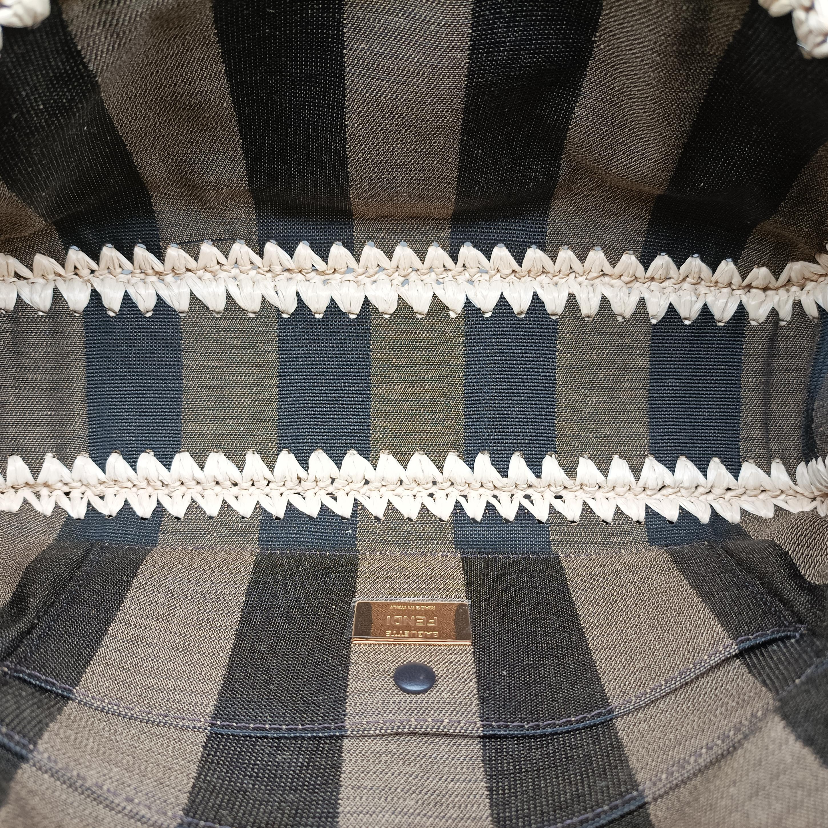 Pre-owned Fendi BAGUETTE Beige×Multicolour Canvas×Straw 8BR600 shoulderbag | stylenewstar