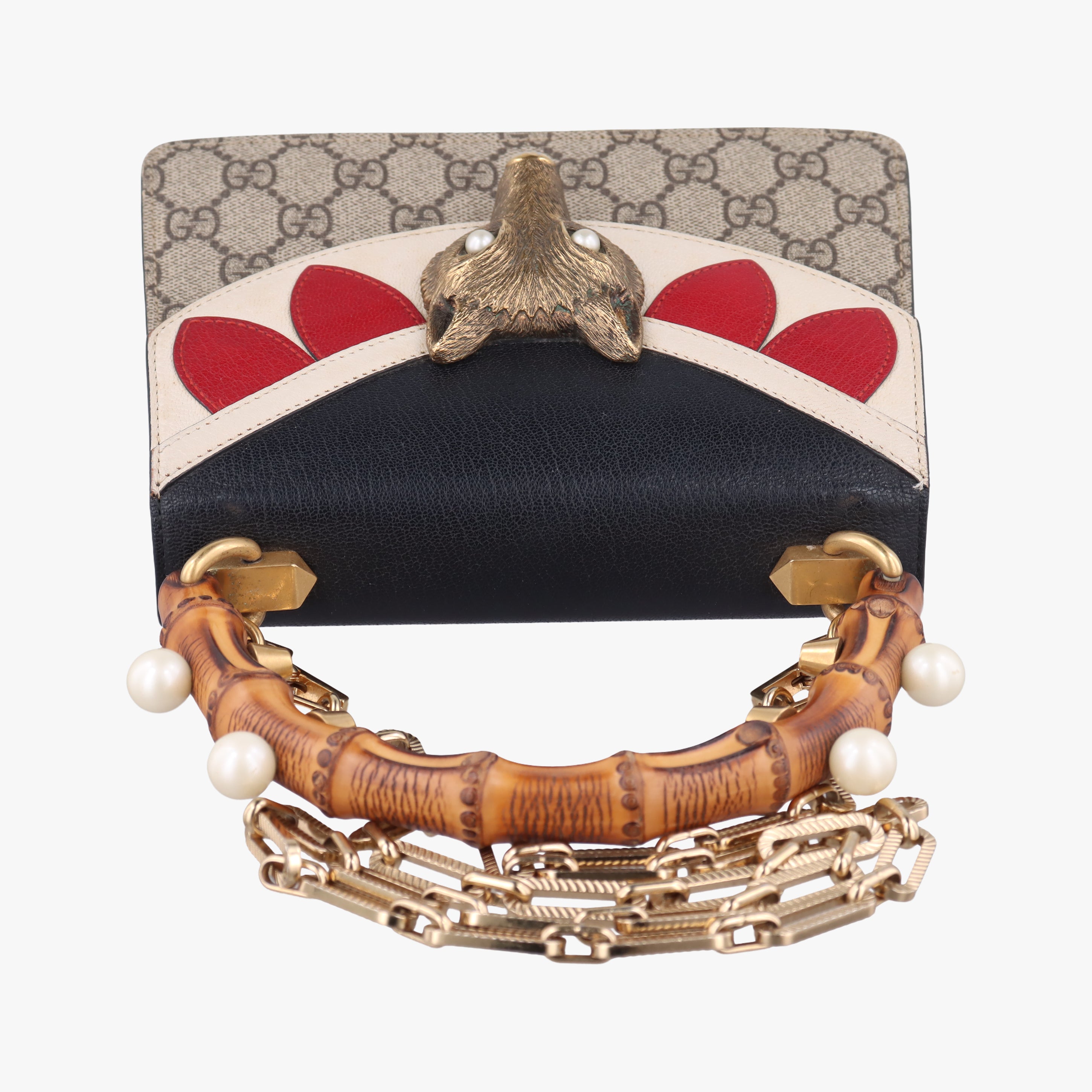 Vintage Gucci Mini Fox Brooch Bamboo Beige×Multicolour PVC coated canvas×Leather 466428 shoulderbag | stylenewstar