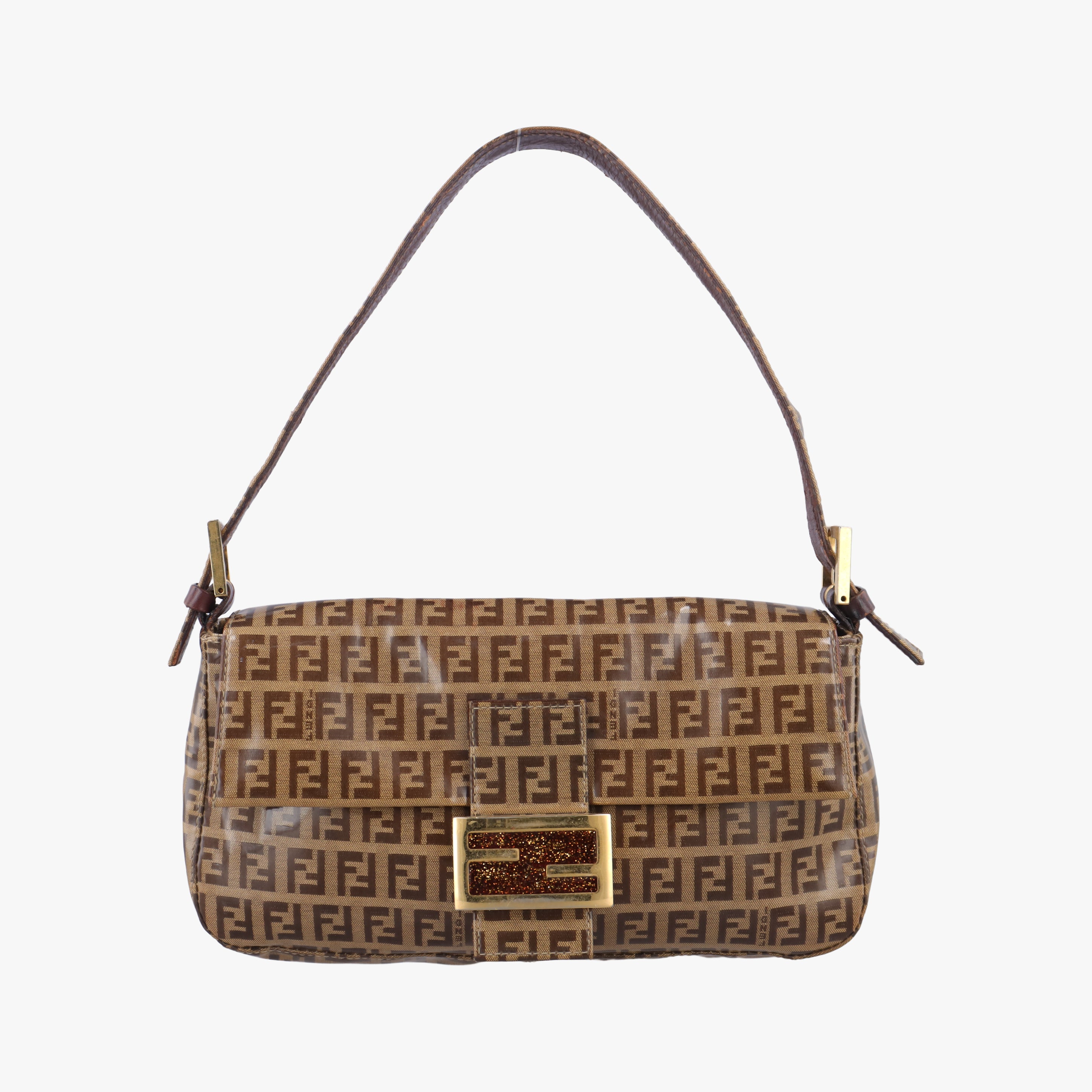 Pre-owned Fendi Mamma Baguette Brown Patent Leather 33492 shoulderbag | stylenewstar