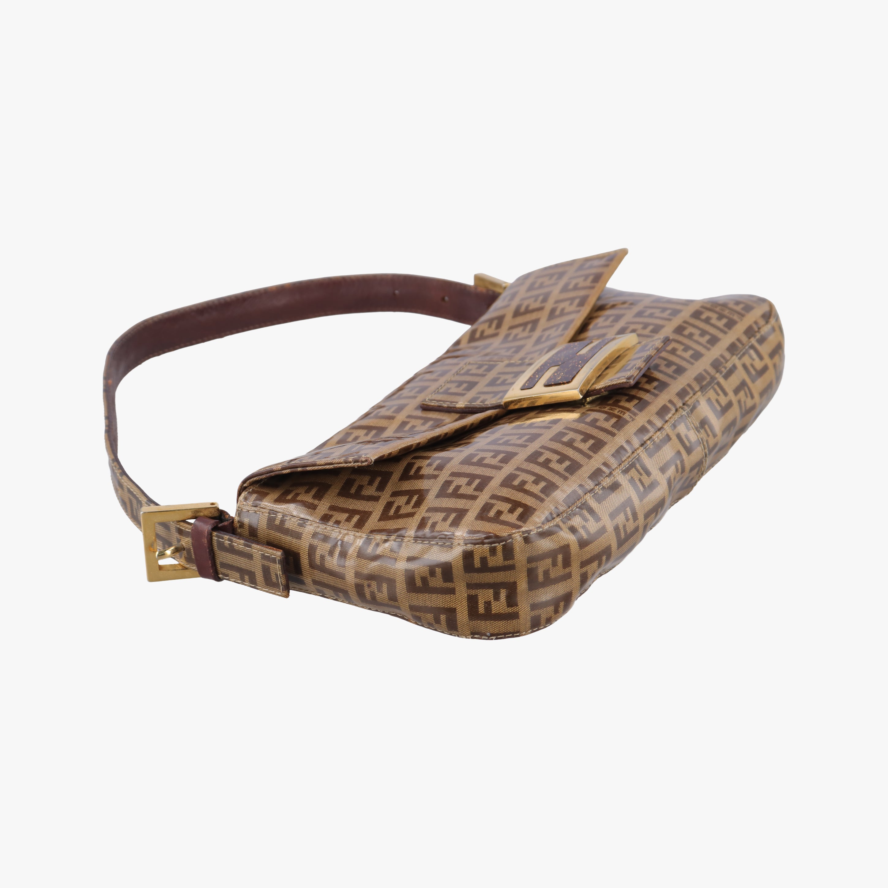 Pre-owned Fendi Mamma Baguette Brown Patent Leather 33492 shoulderbag | stylenewstar