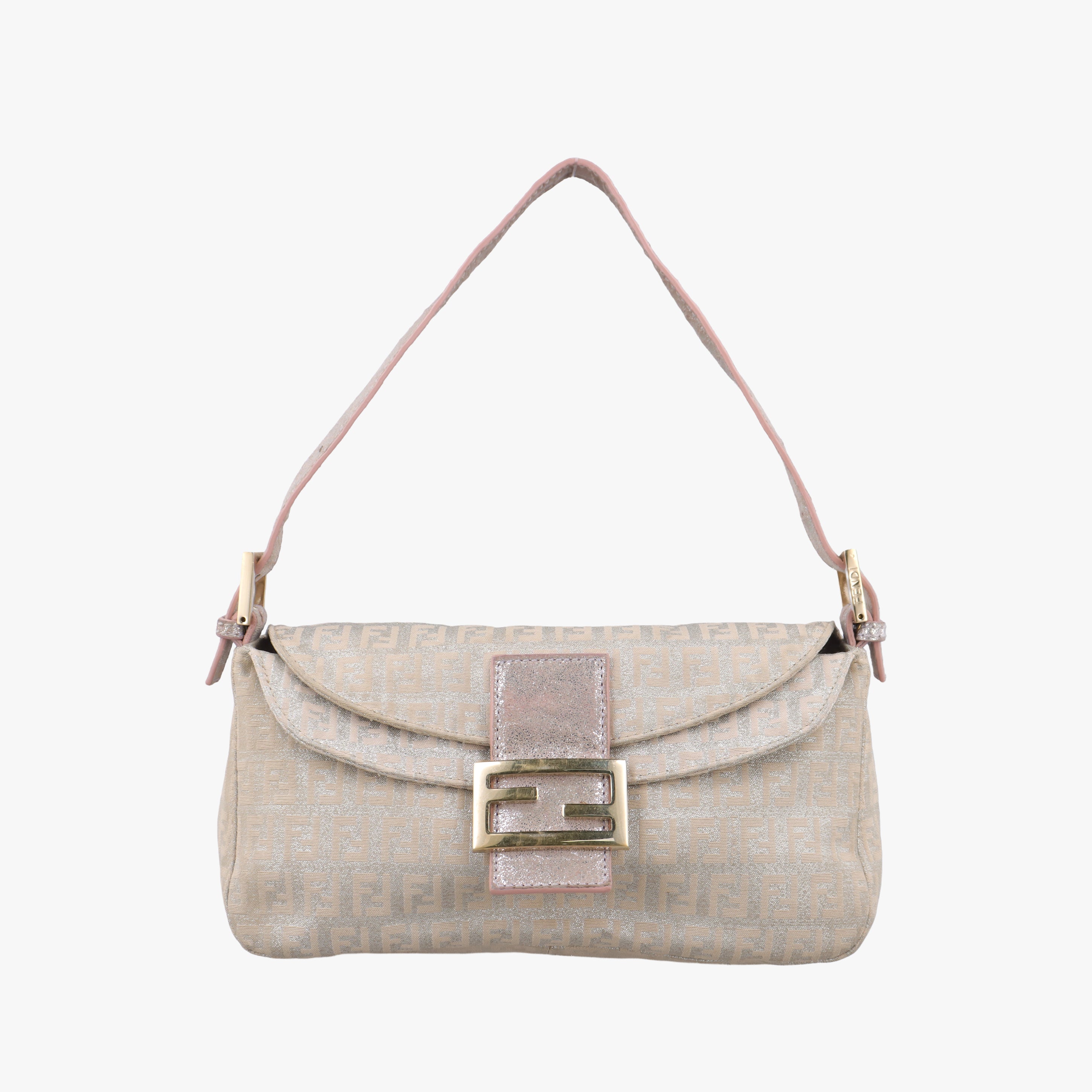 Pre-owned Fendi Mamma Baguette Pink×beige Canvas 8BR003 shoulderbag | stylenewstar