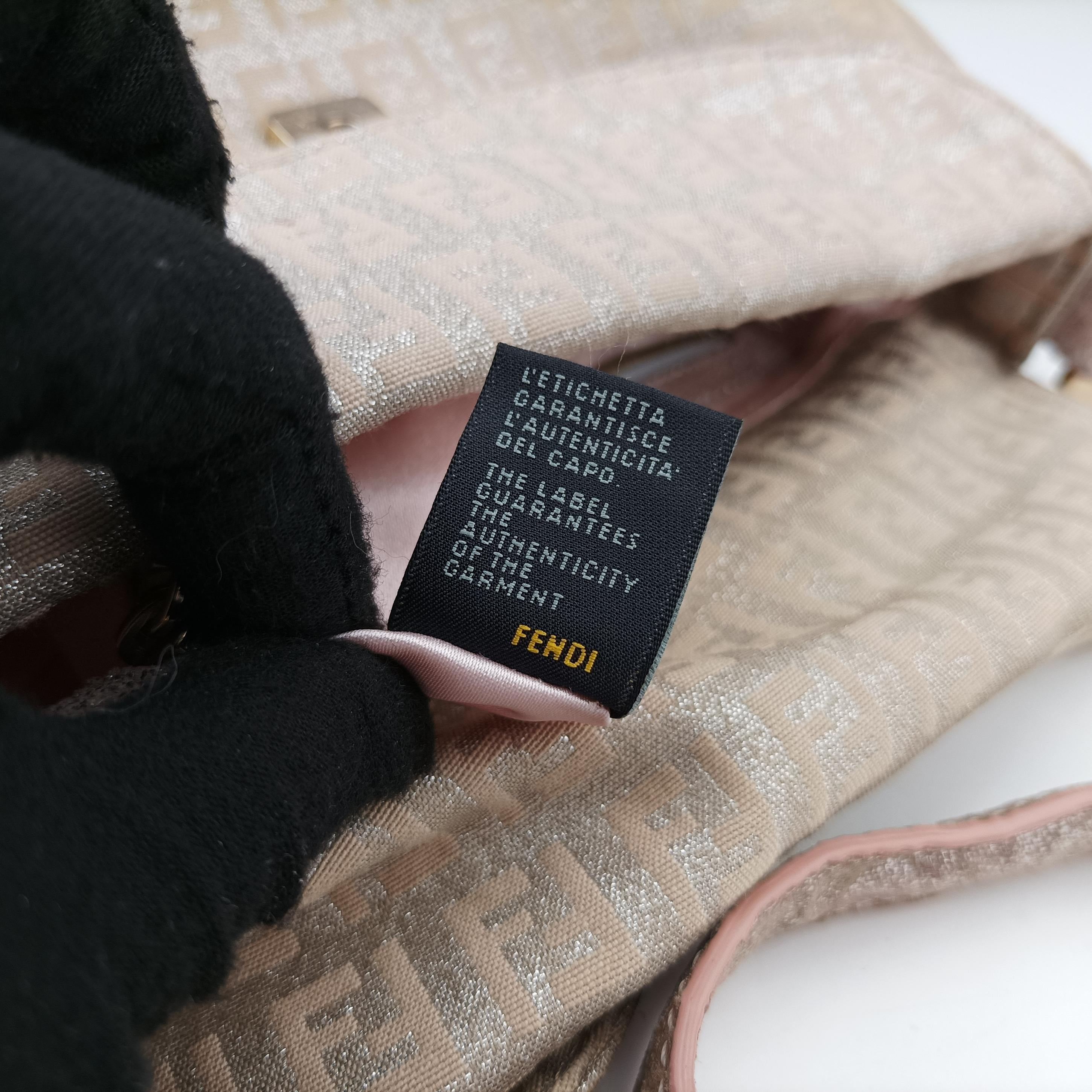 Pre-owned Fendi Mamma Baguette Pink×beige Canvas 8BR003 shoulderbag | stylenewstar