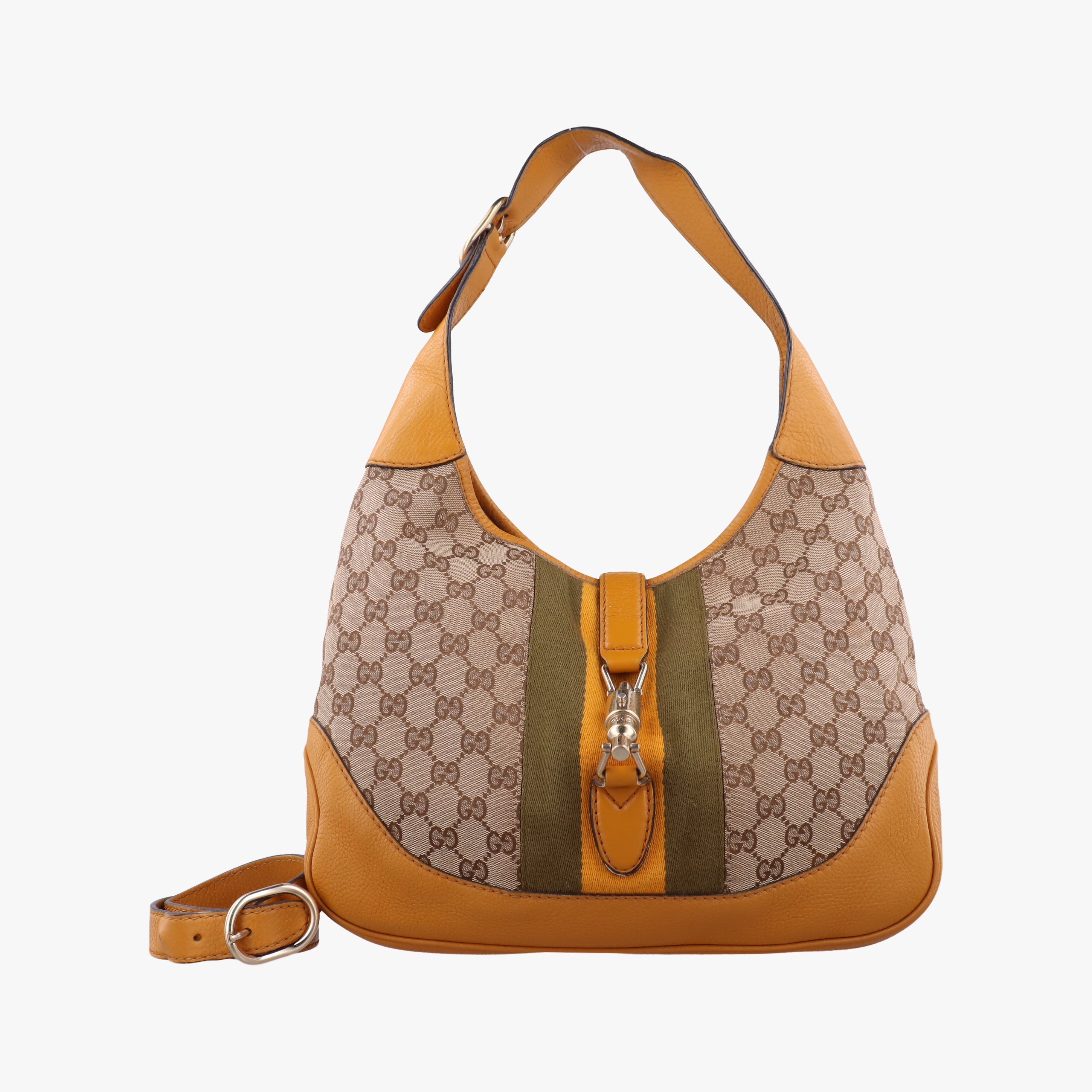 Pre-owned Gucci Jackie Flora Hobo beige×orange fabric×Leather 277520 shoulderbag | stylenewstar