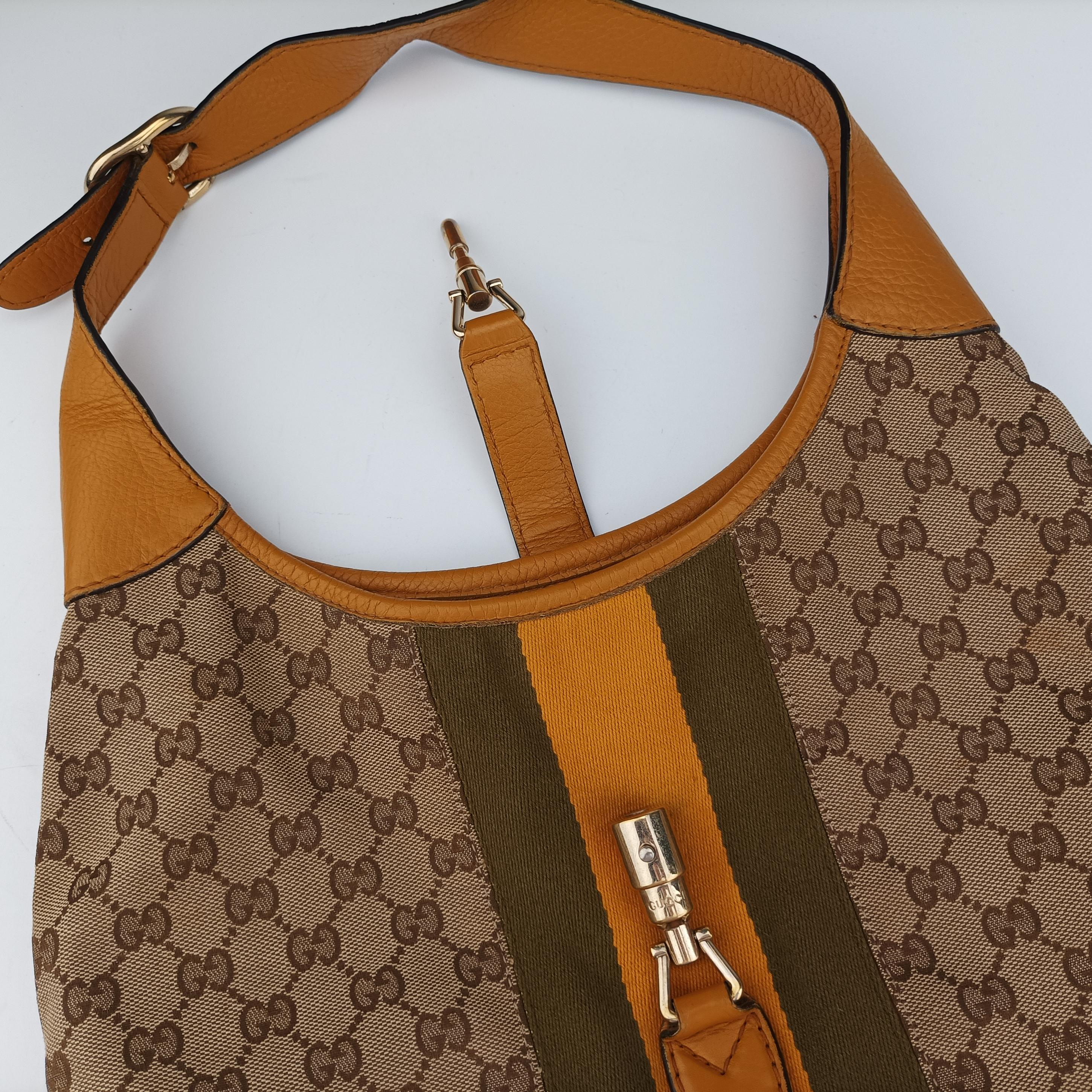 Pre-owned Gucci Jackie Flora Hobo beige×orange fabric×Leather 277520 shoulderbag | stylenewstar