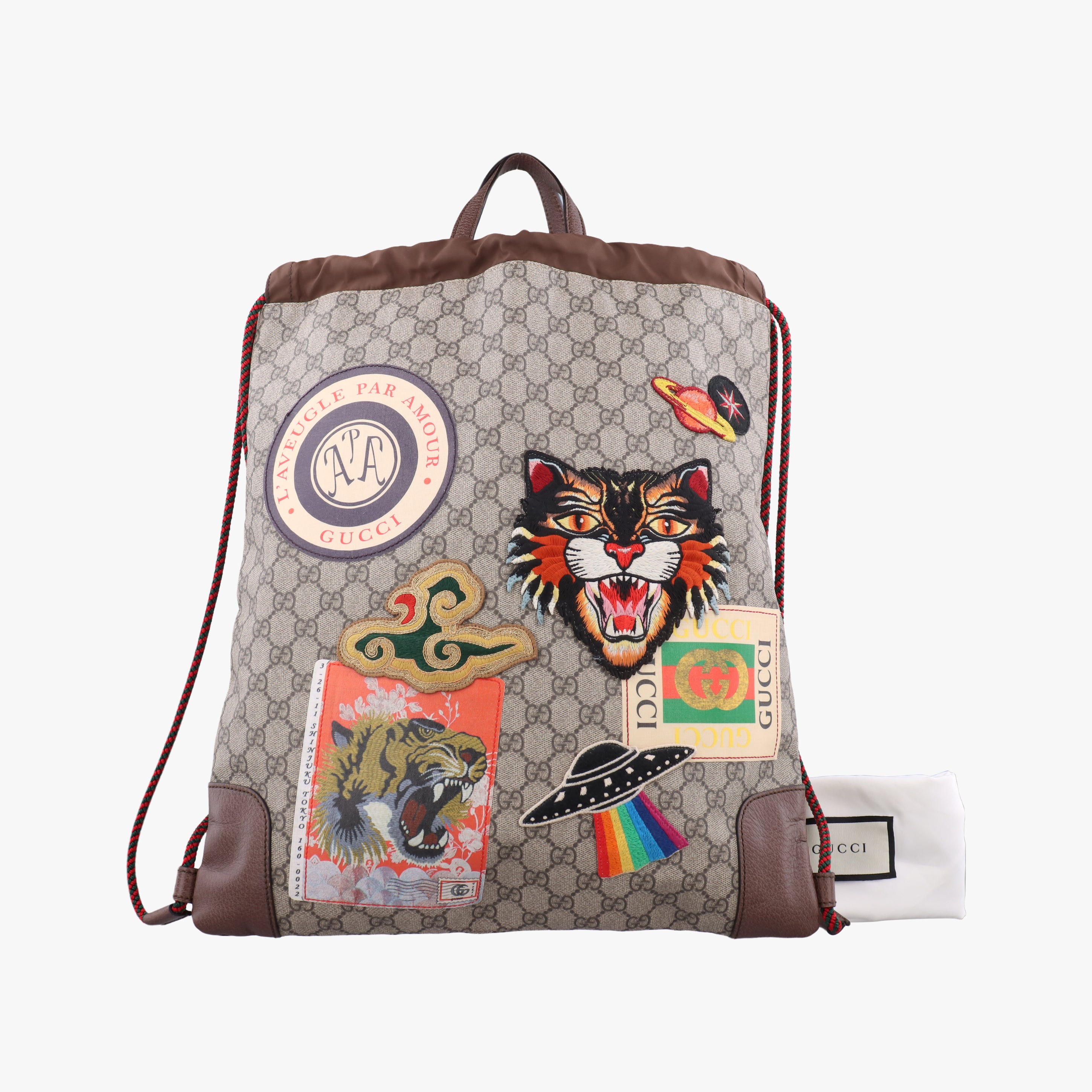 Secondhand Gucci GG Supreme drawstring beige×Multicolour PVC coated canvas 473872 backpack/rucksack | stylenewstar