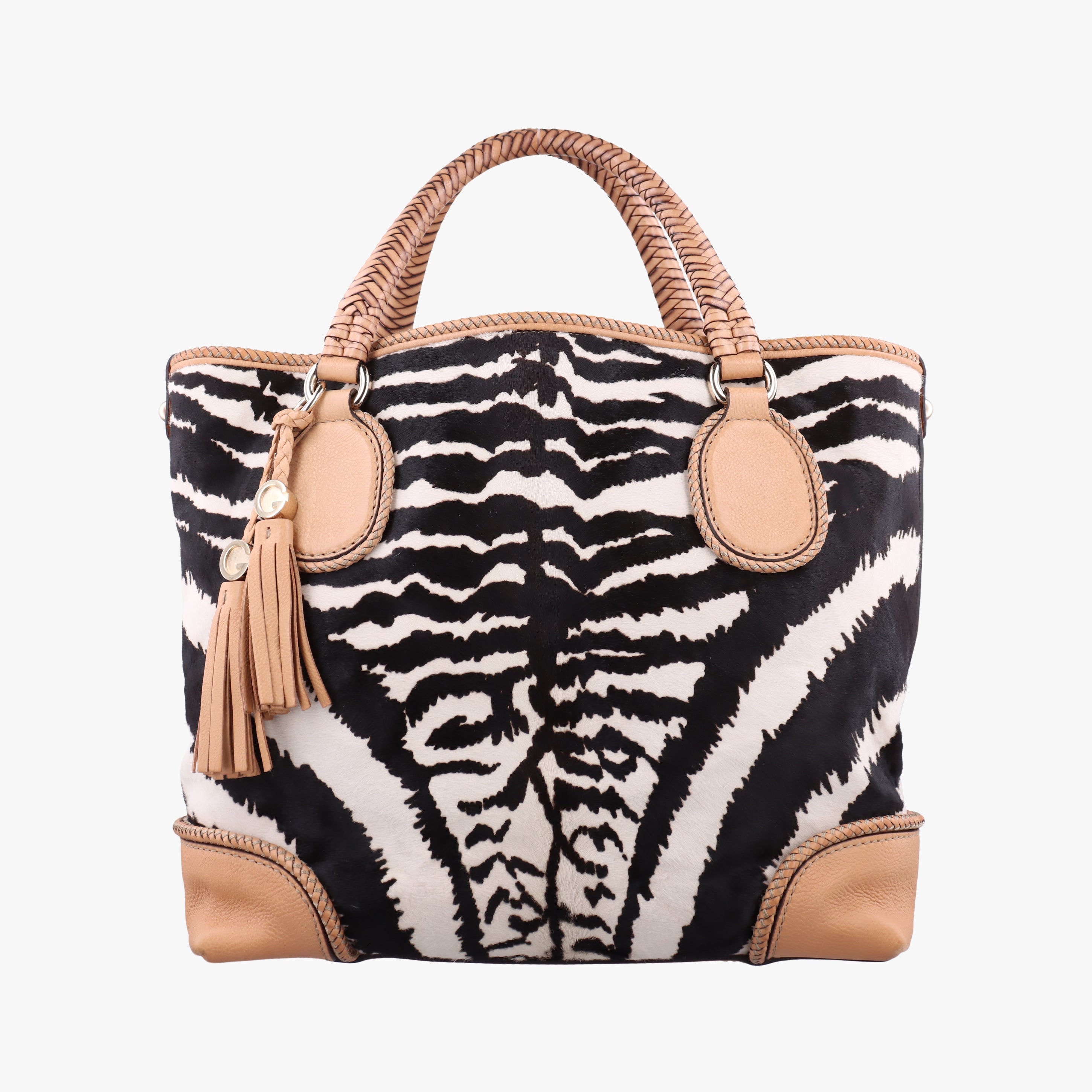 Secondhand Gucci Zebra Printed Marrakech Black×White×Beige ponyhair 257023 handbag | stylenewstar