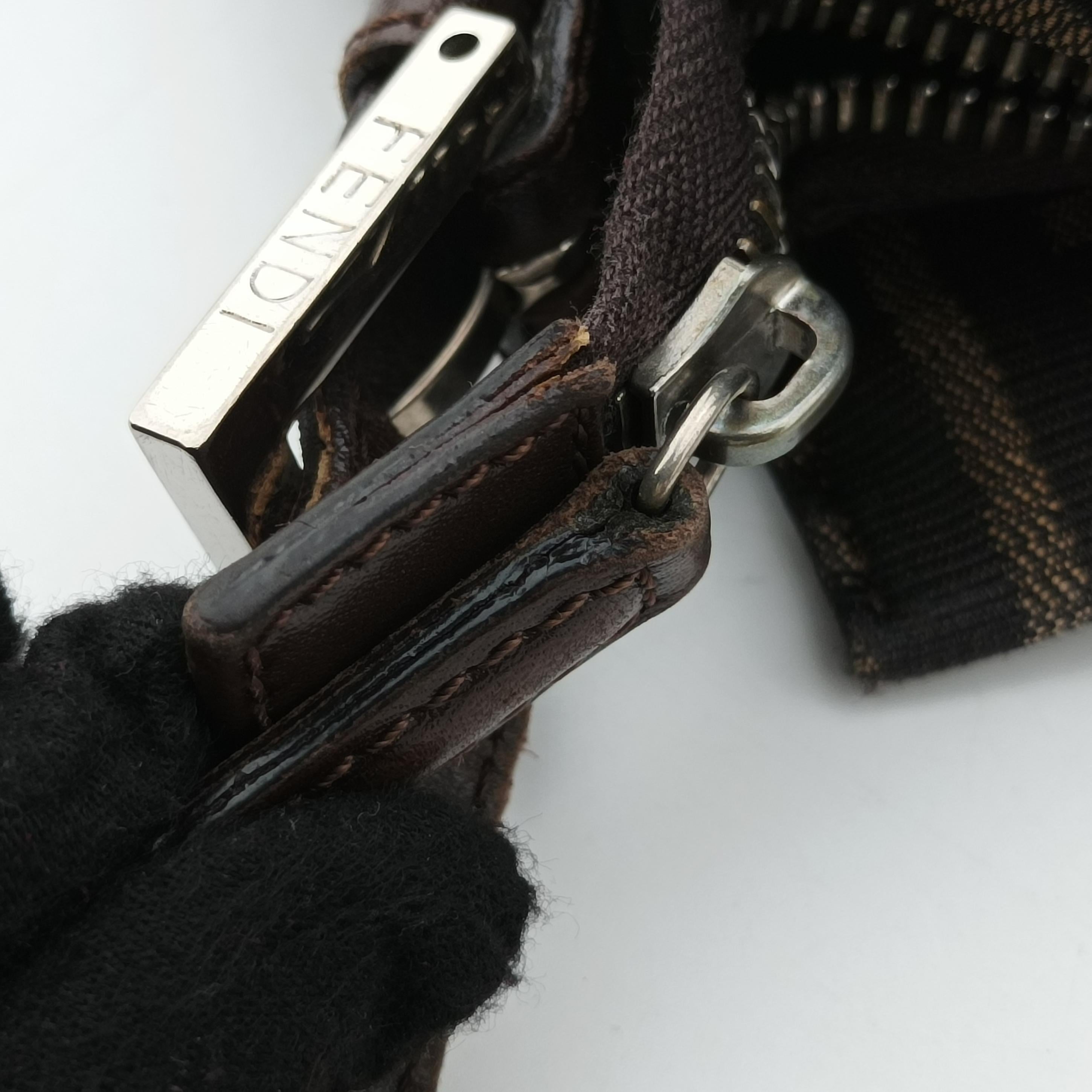 Pre-owned Fendi Zucca pattern Brown x Dark Brown fabric 222826 shoulderbag | stylenewstar