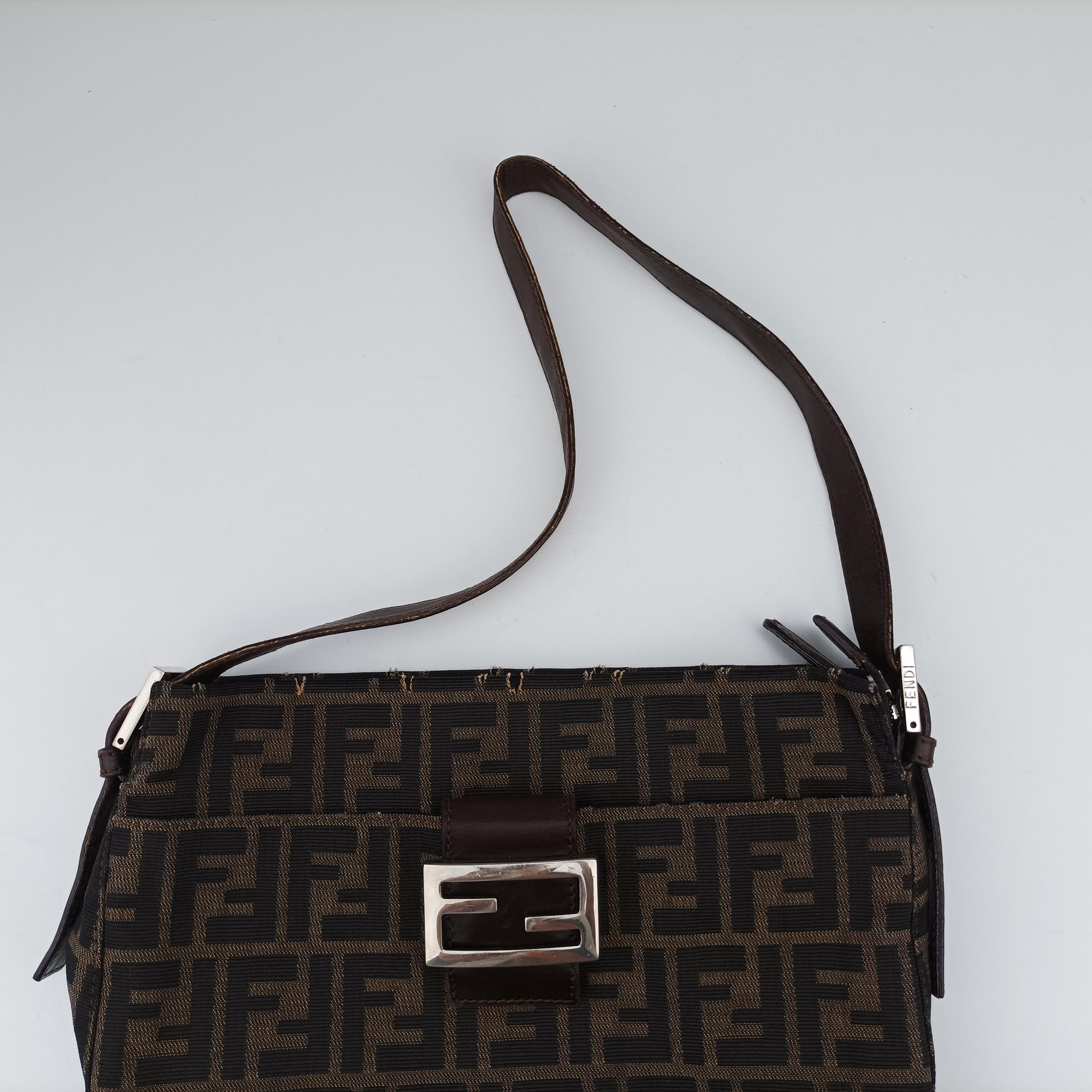 Pre-owned Fendi Zucca pattern Brown x Dark Brown fabric 222826 shoulderbag | stylenewstar