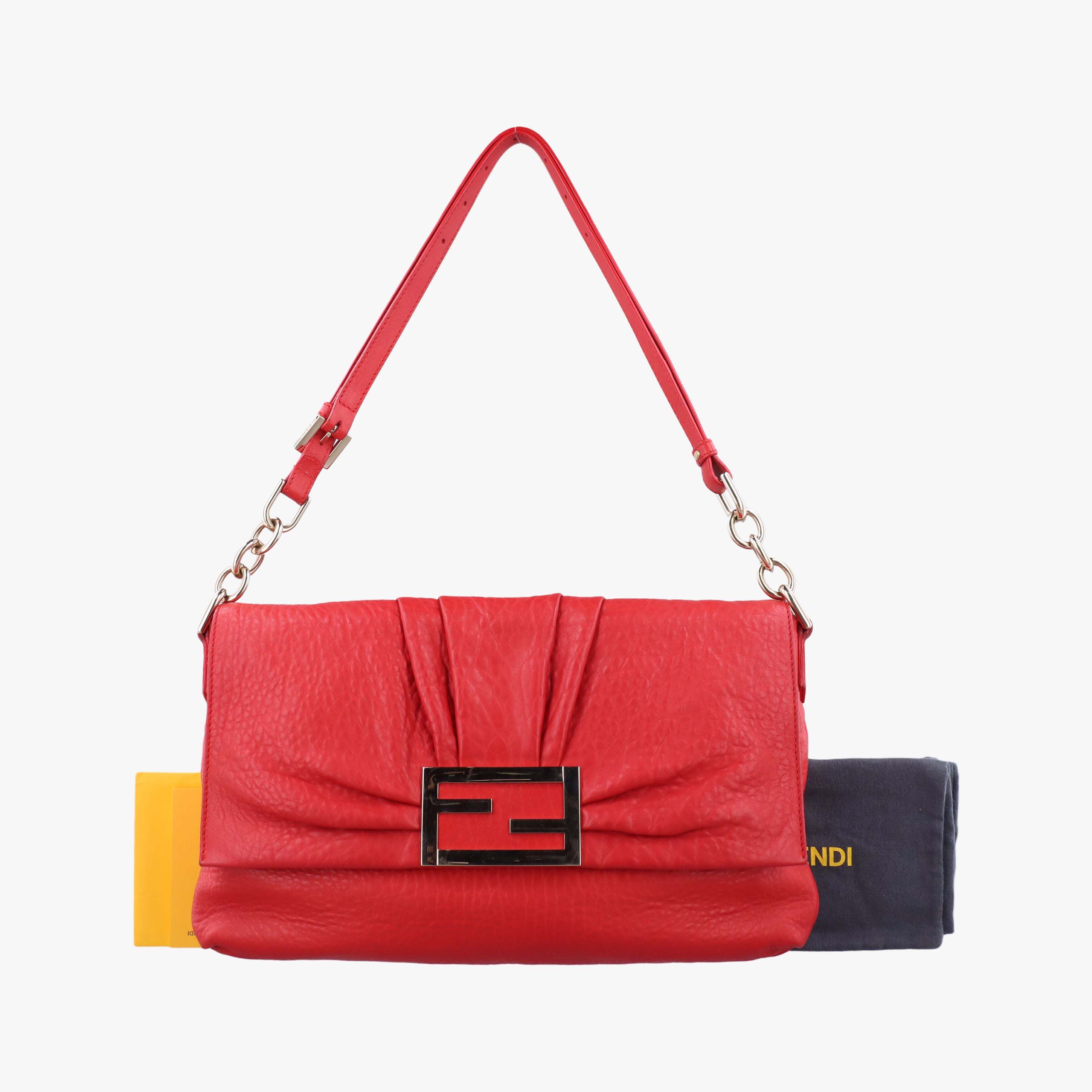 Pre-owned Fendi Mia Flap Red Leather 8BT163 shoulderbag | stylenewstar