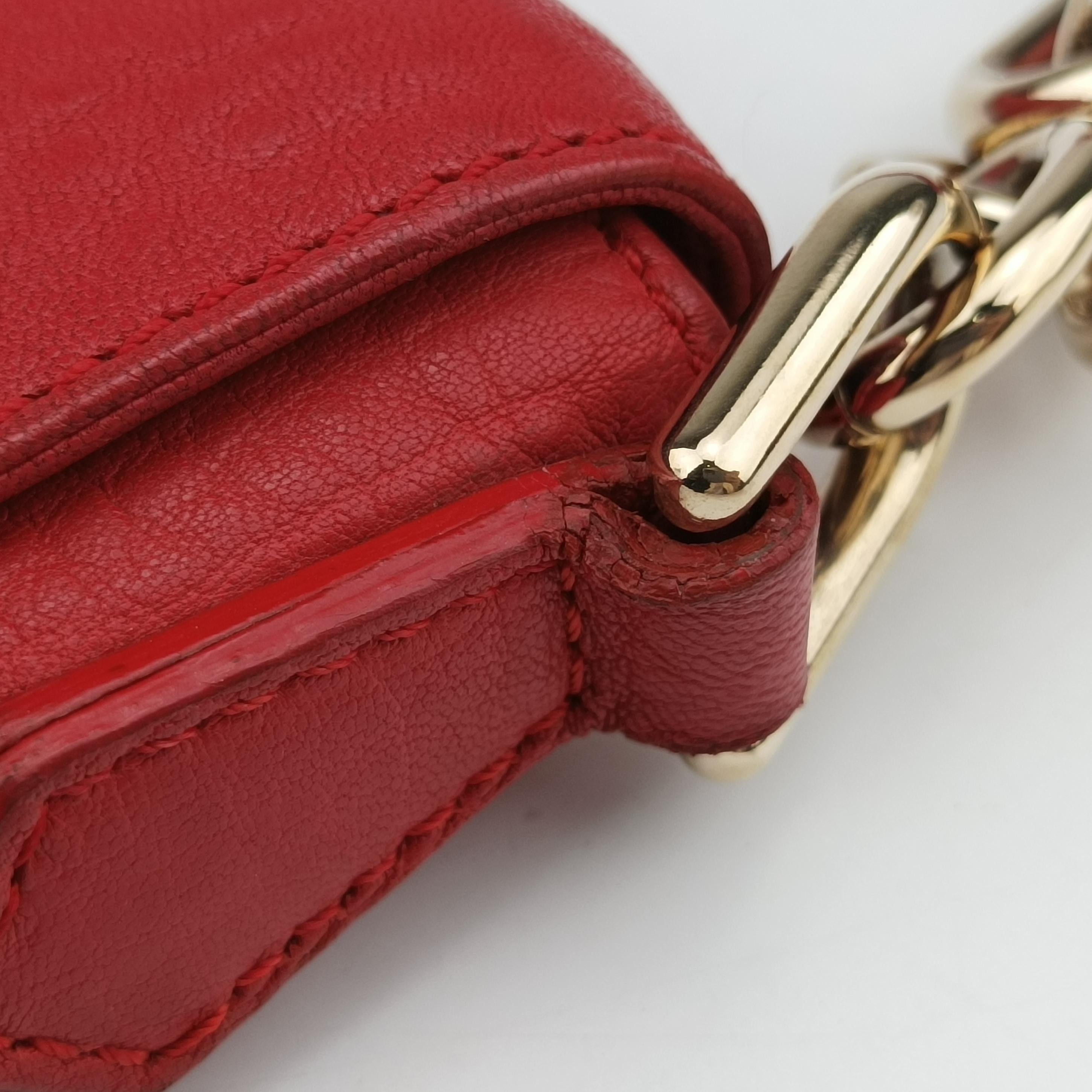 Pre-owned Fendi Mia Flap Red Leather 8BT163 shoulderbag | stylenewstar