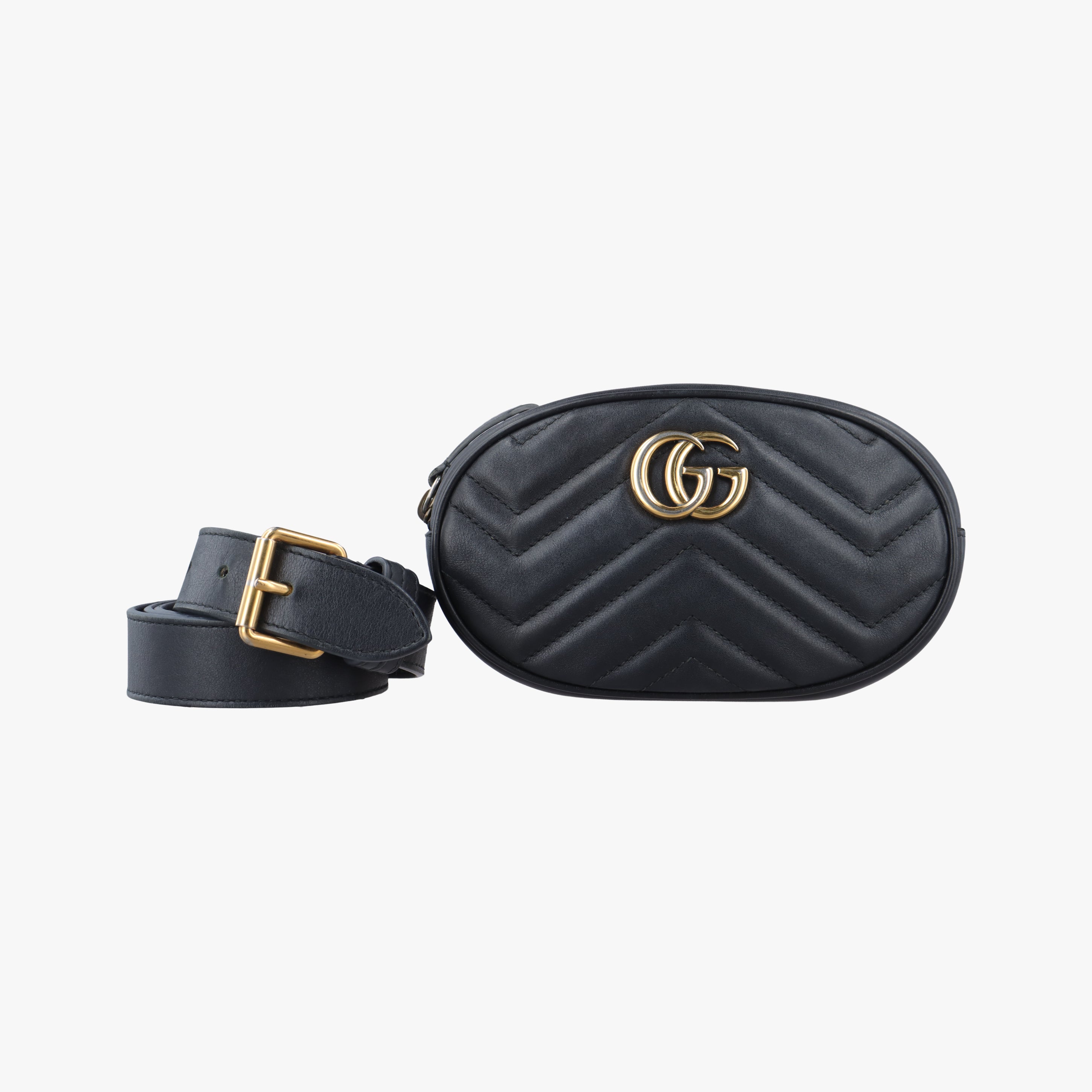 Pre-owned Gucci GG Marmont Black Leather 476434 bum bag/waist bag | stylenewstar