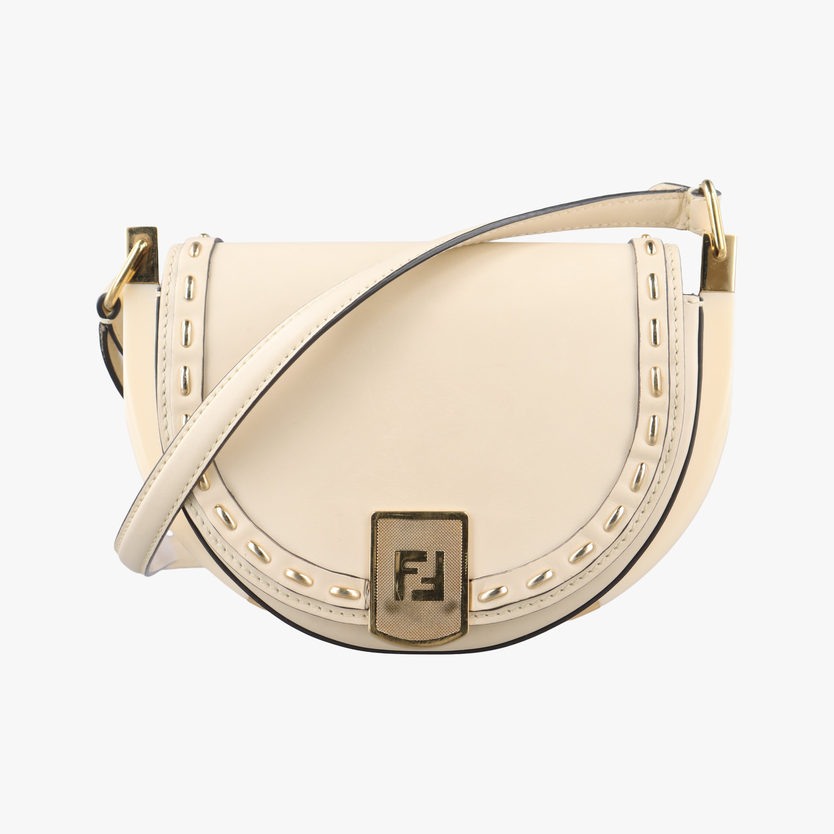 Pre-owned Fendi Moonlight Beige Leather 8BT346 shoulderbag | stylenewstar