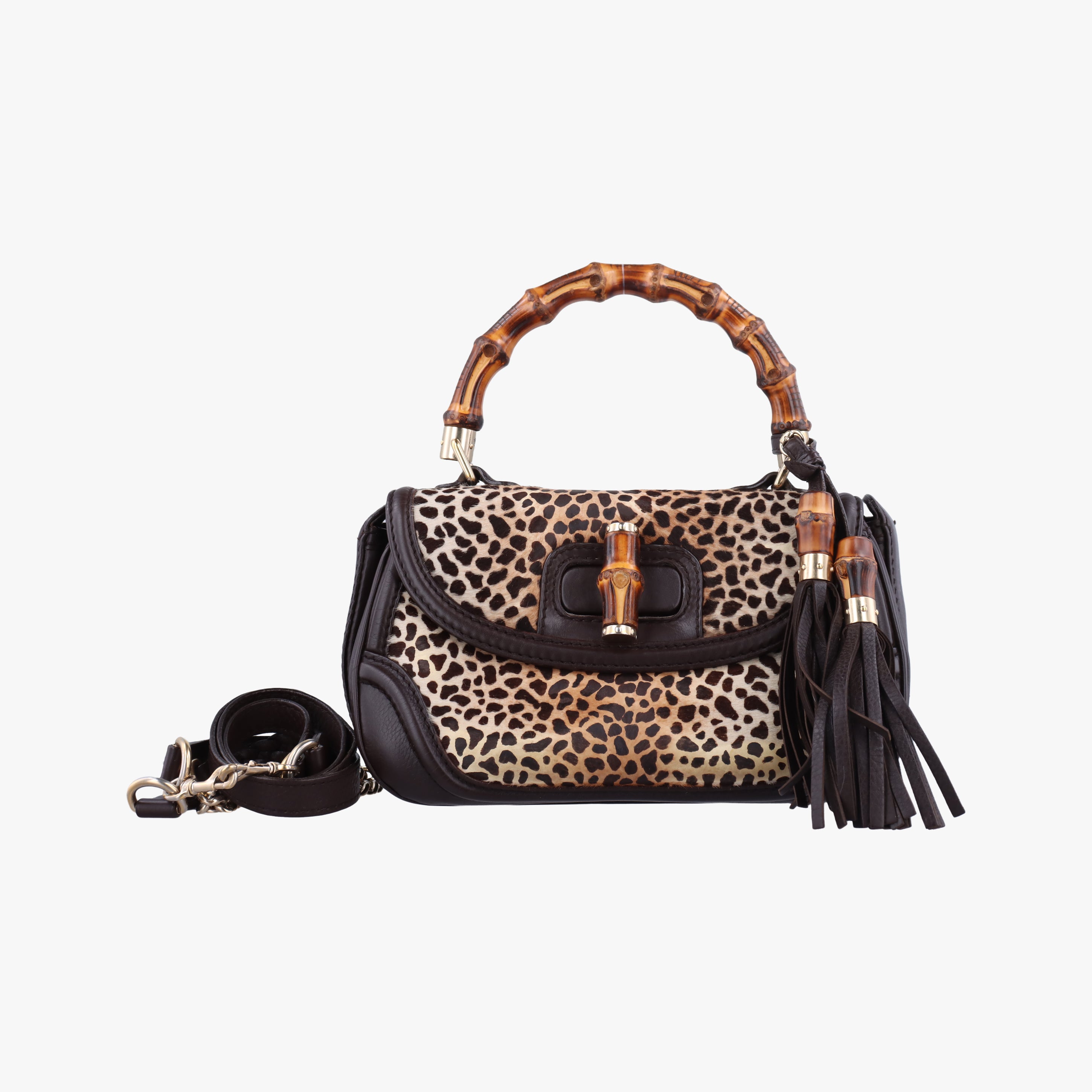 Pre-owned Gucci New Bamboo Brown×Multicolour ponyhair×leather 240242 shoulderbag | stylenewstar