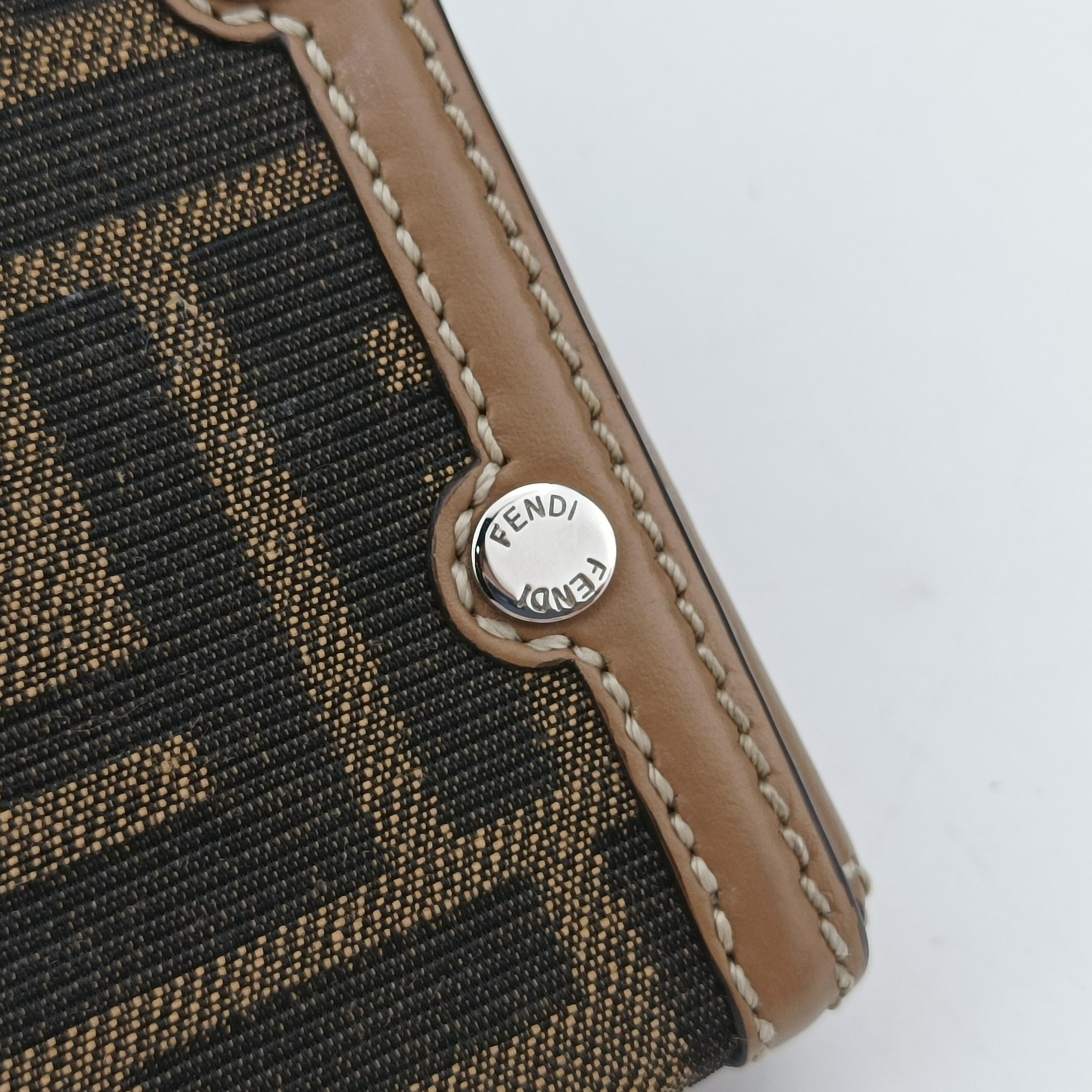 Pre-owned Fendi Zucca Soft Trunk Phone Pouch Brown Canvas 7AS139 shoulderbag | stylenewstar