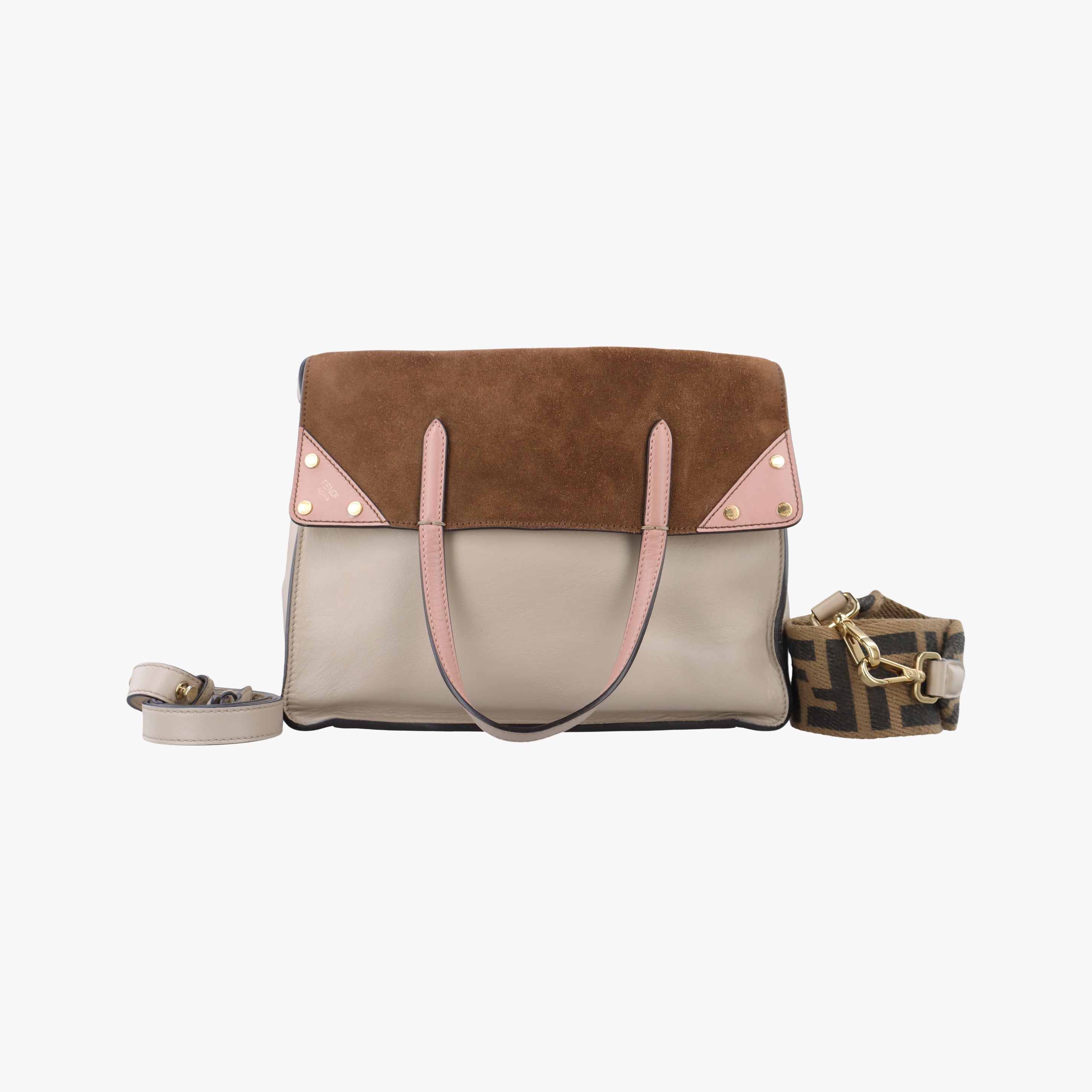 Vintage Fendi Flip Beige x Pink x Brown Leather x Suede 8BT303 shoulderbag | stylenewstar