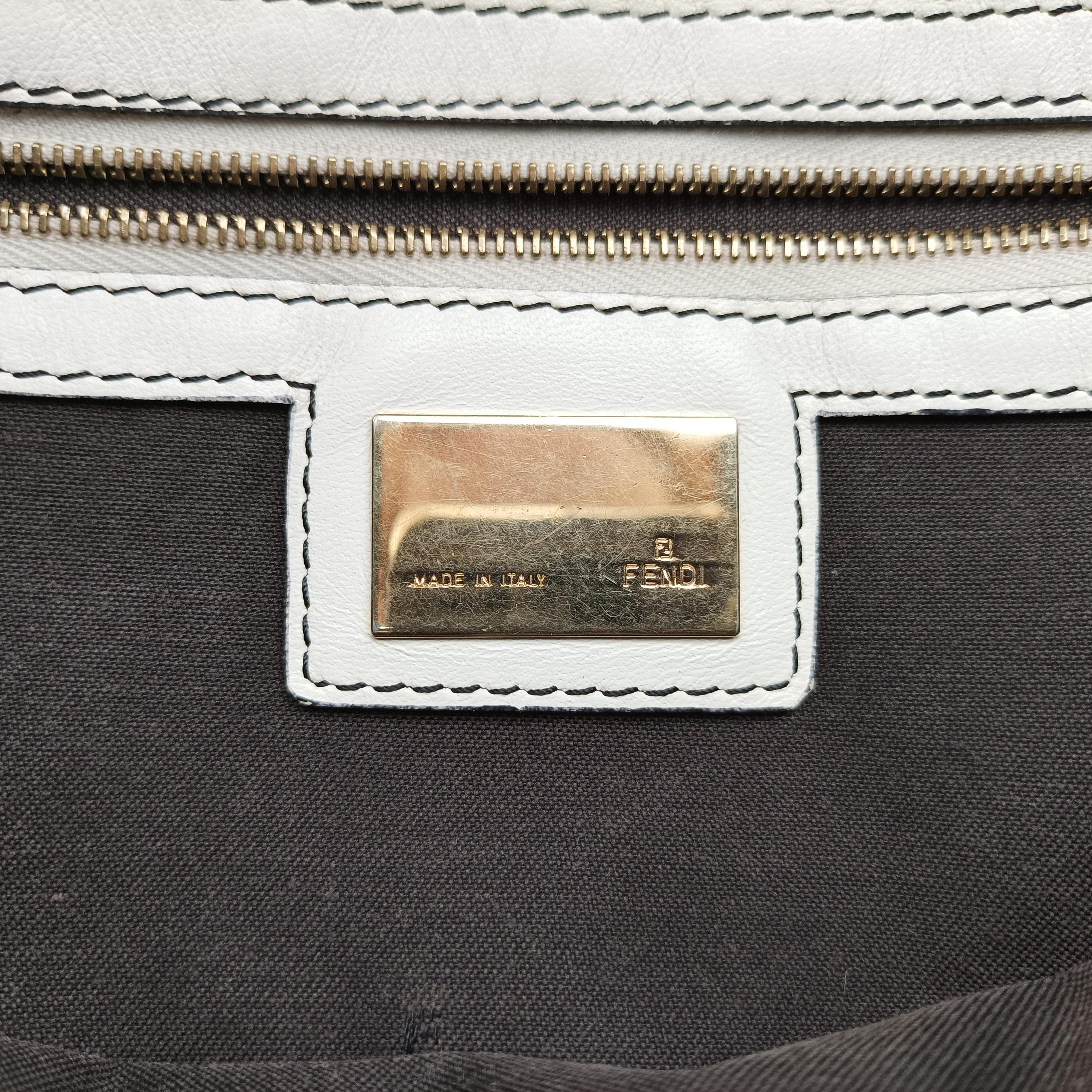 Pre-owned Fendi Zucchino Baguette Black x white x gray canvas 8BR003 shoulderbag | stylenewstar