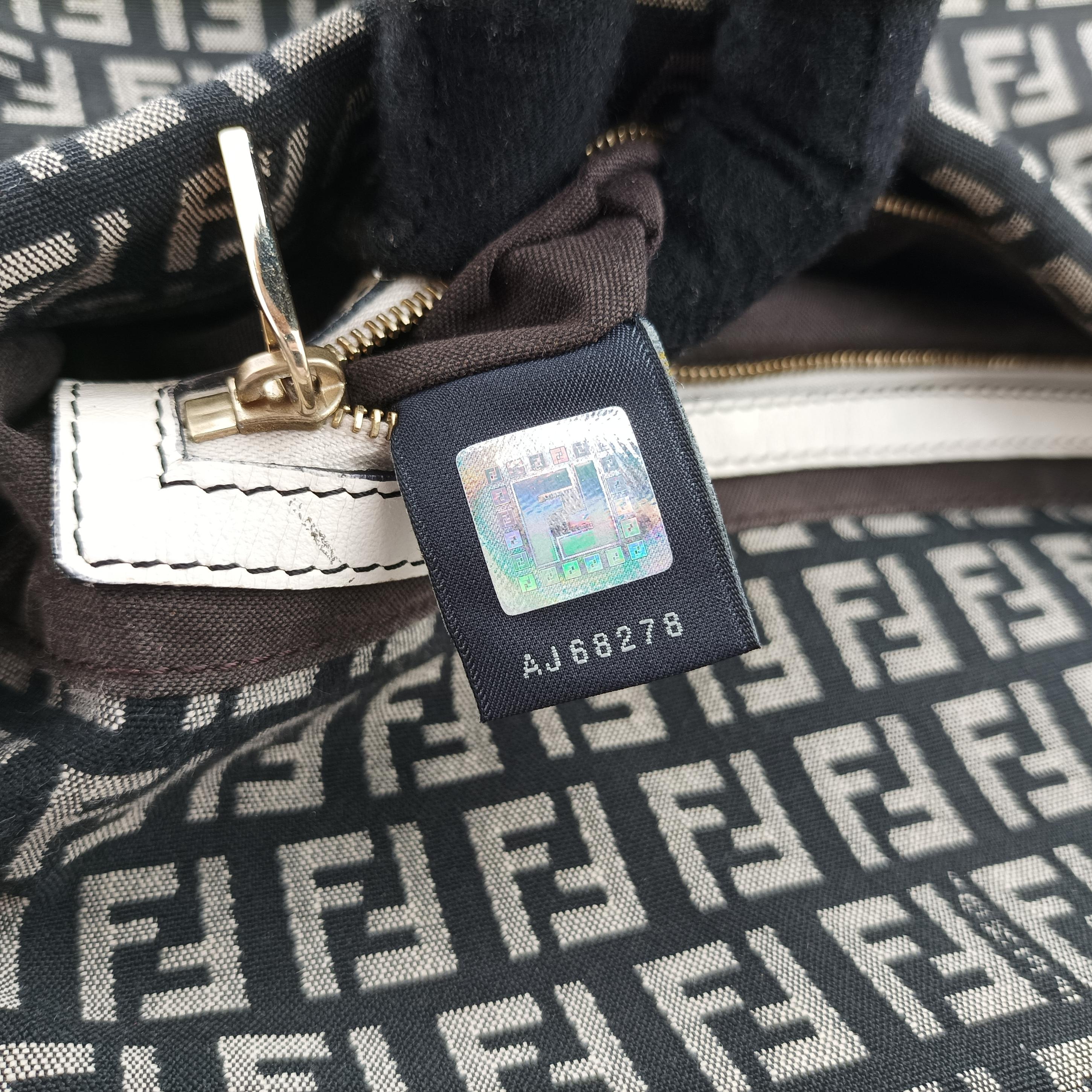 Pre-owned Fendi Zucchino Baguette Black x white x gray canvas 8BR003 shoulderbag | stylenewstar