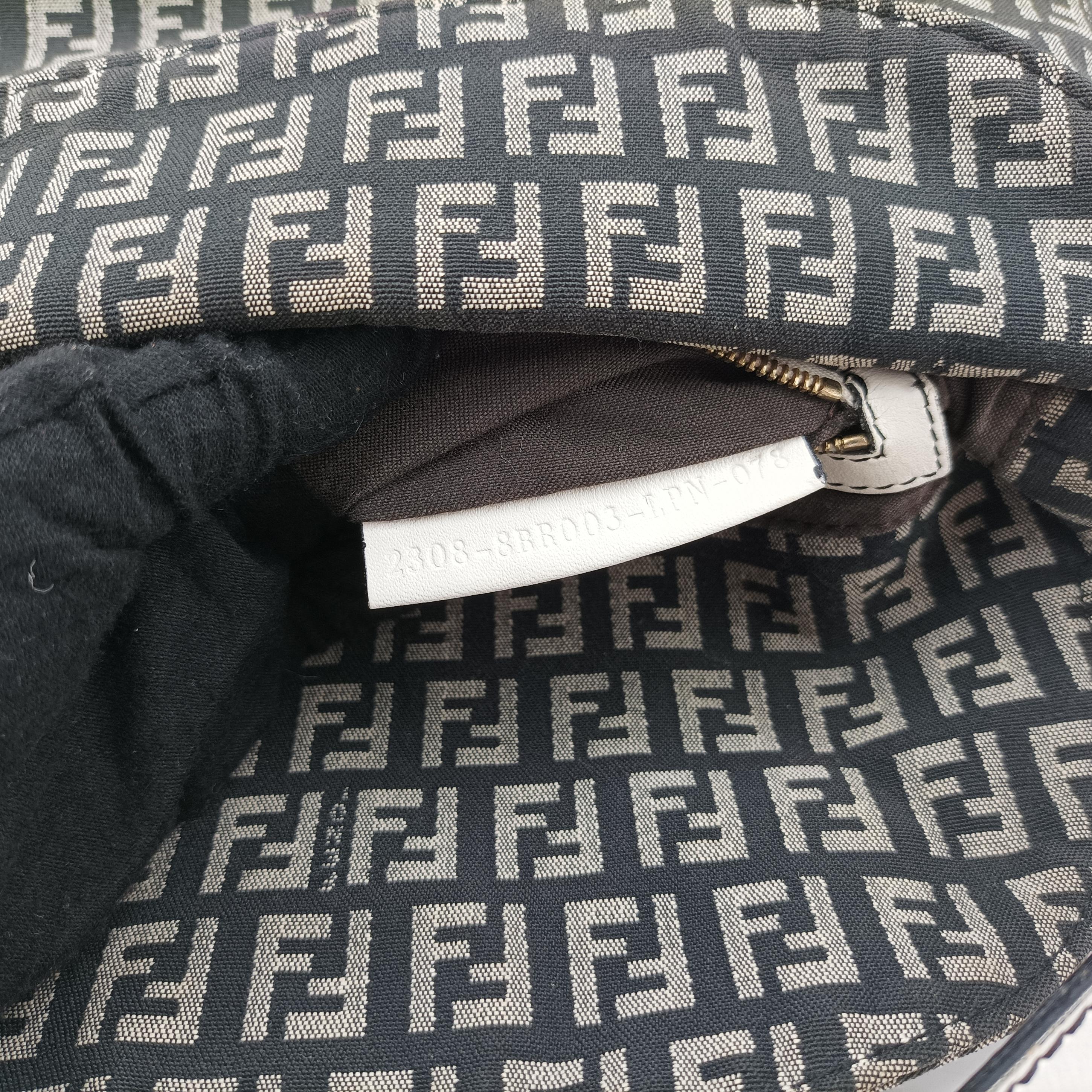 Pre-owned Fendi Zucchino Baguette Black x white x gray canvas 8BR003 shoulderbag | stylenewstar