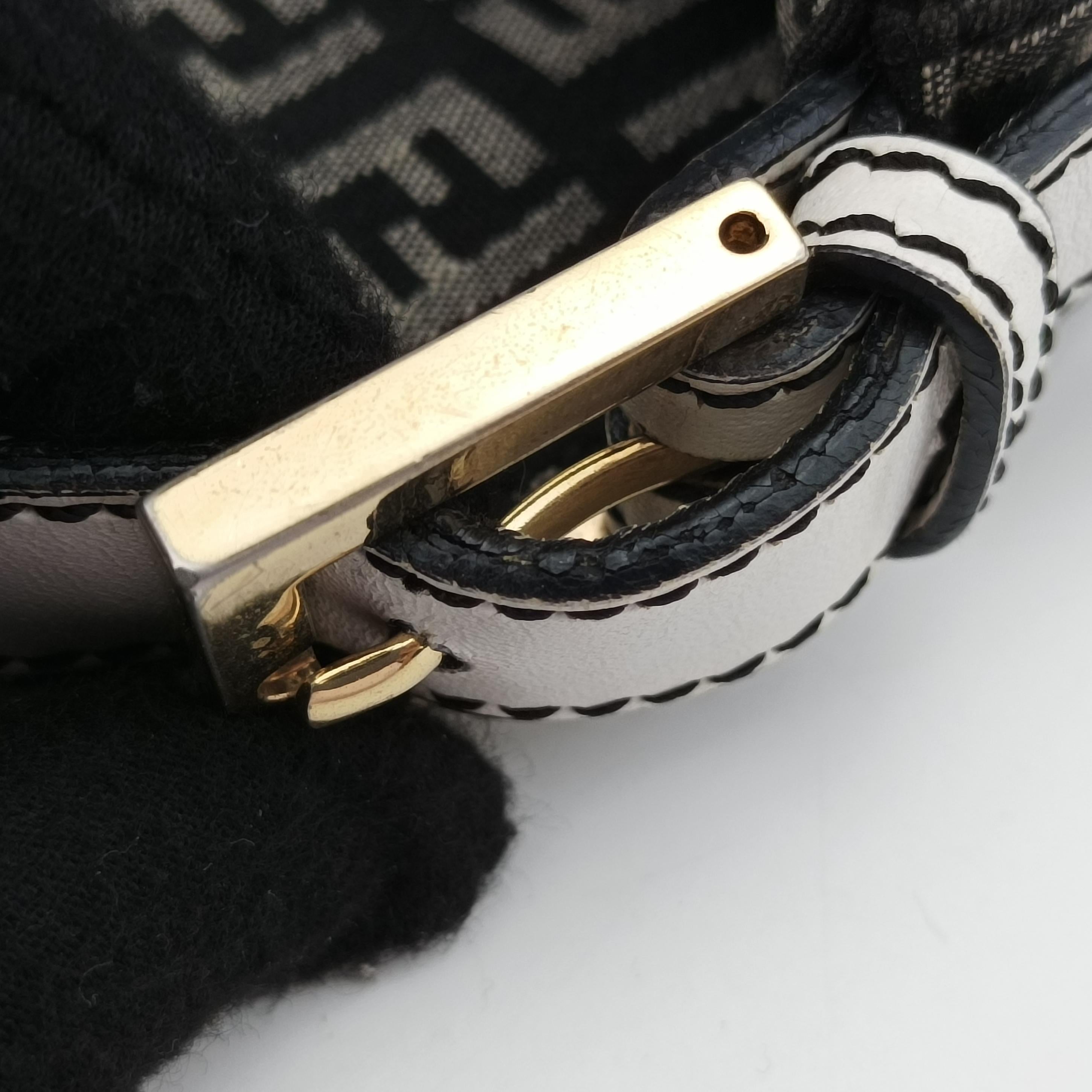 Pre-owned Fendi Zucchino Baguette Black x white x gray canvas 8BR003 shoulderbag | stylenewstar