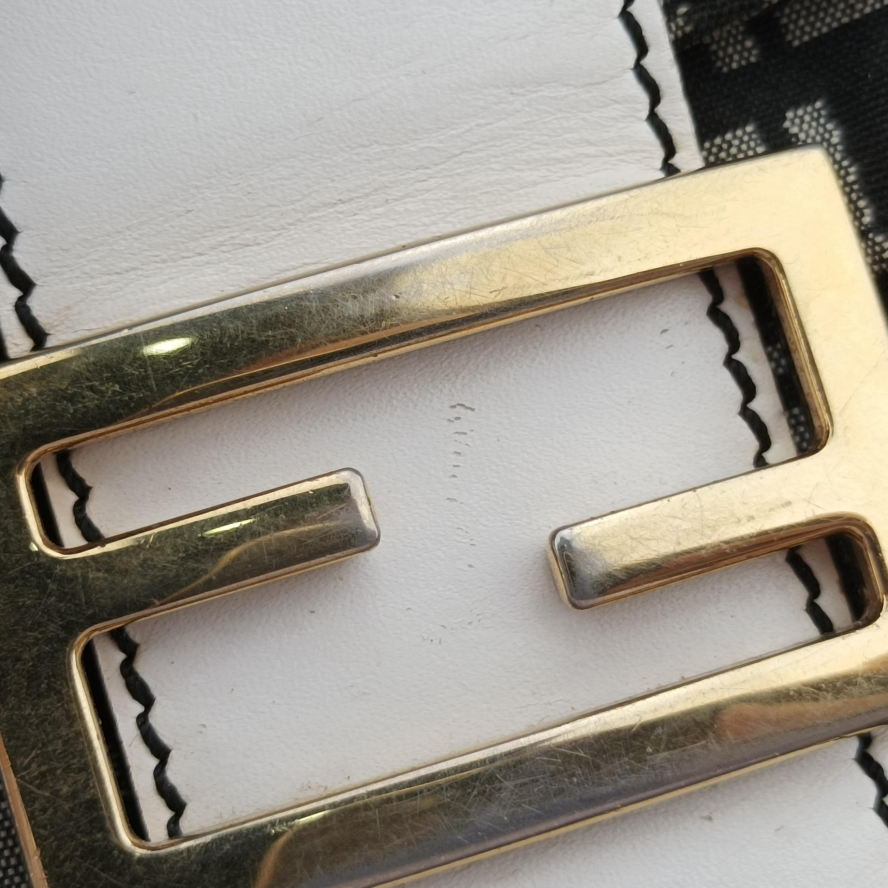 Pre-owned Fendi Zucchino Baguette Black x white x gray canvas 8BR003 shoulderbag | stylenewstar