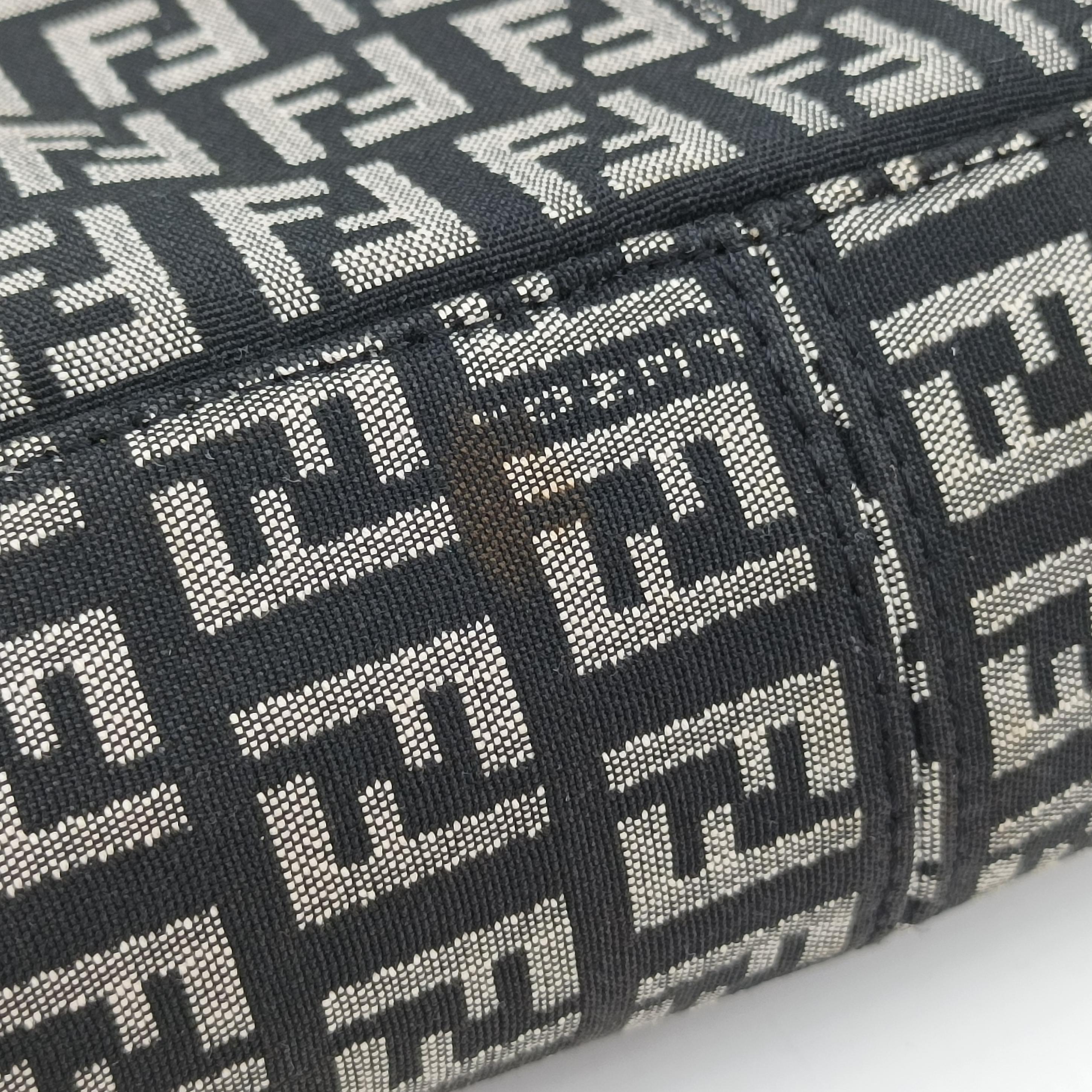 Pre-owned Fendi Zucchino Baguette Black x white x gray canvas 8BR003 shoulderbag | stylenewstar