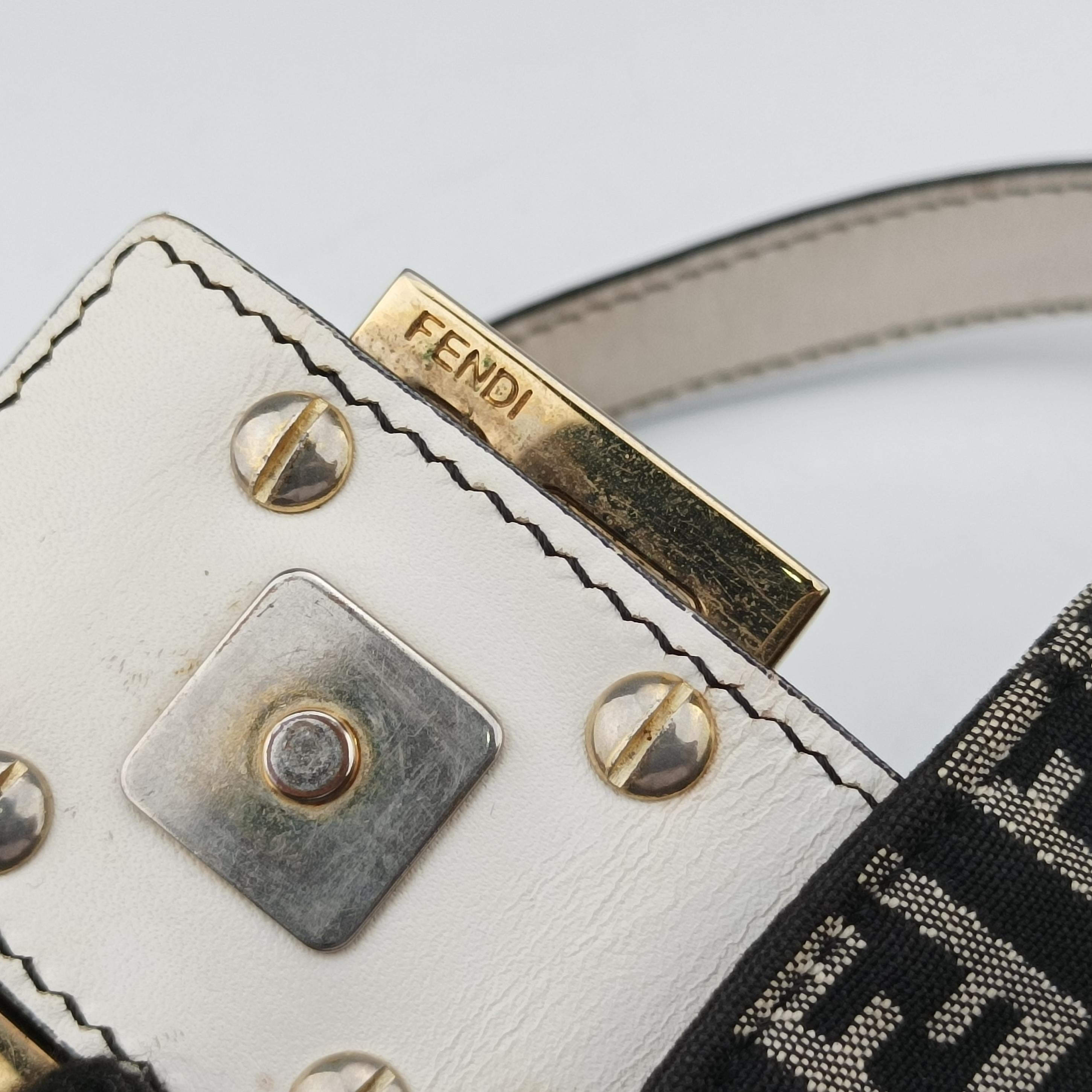 Pre-owned Fendi Zucchino Baguette Black x white x gray canvas 8BR003 shoulderbag | stylenewstar