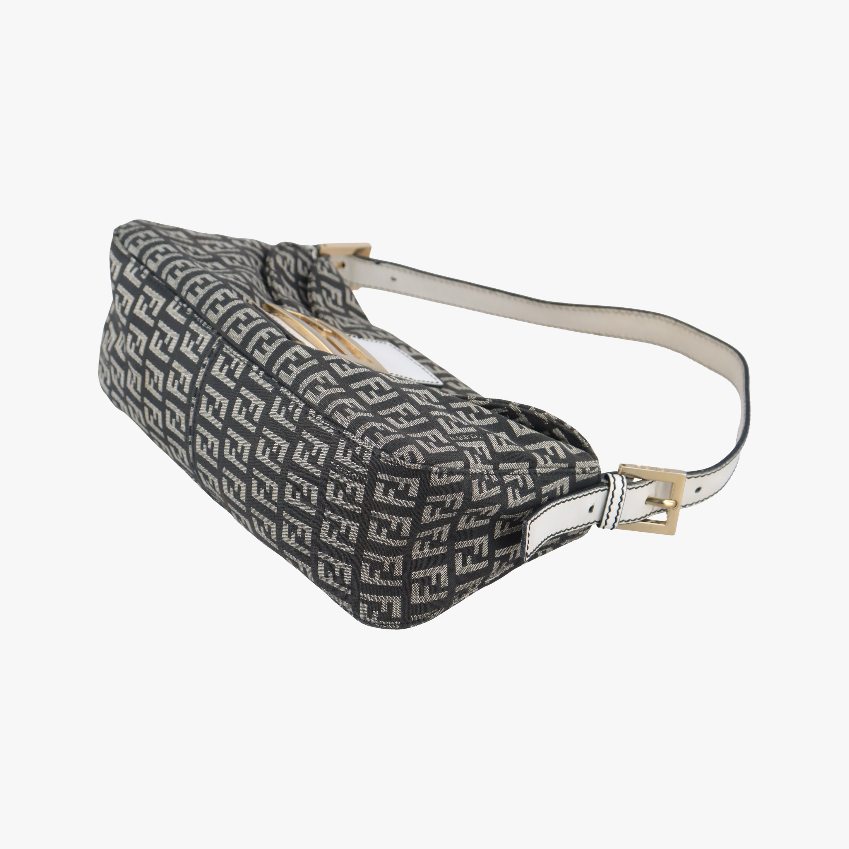 Pre-owned Fendi Zucchino Baguette Black x white x gray canvas 8BR003 shoulderbag | stylenewstar