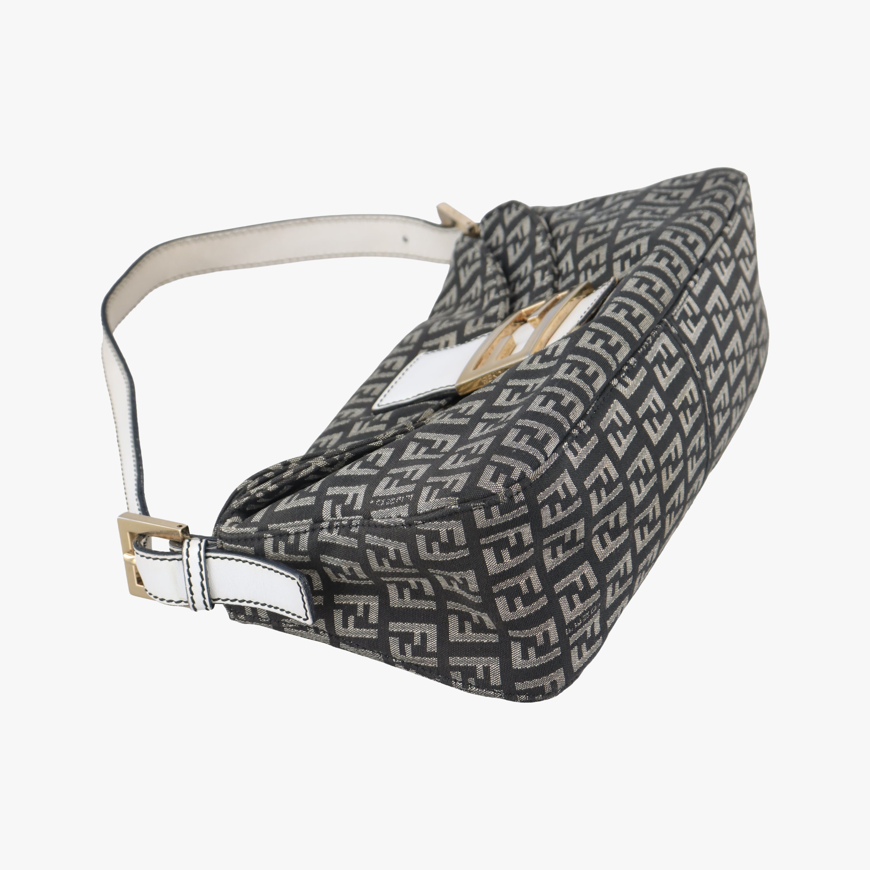 Pre-owned Fendi Zucchino Baguette Black x white x gray canvas 8BR003 shoulderbag | stylenewstar