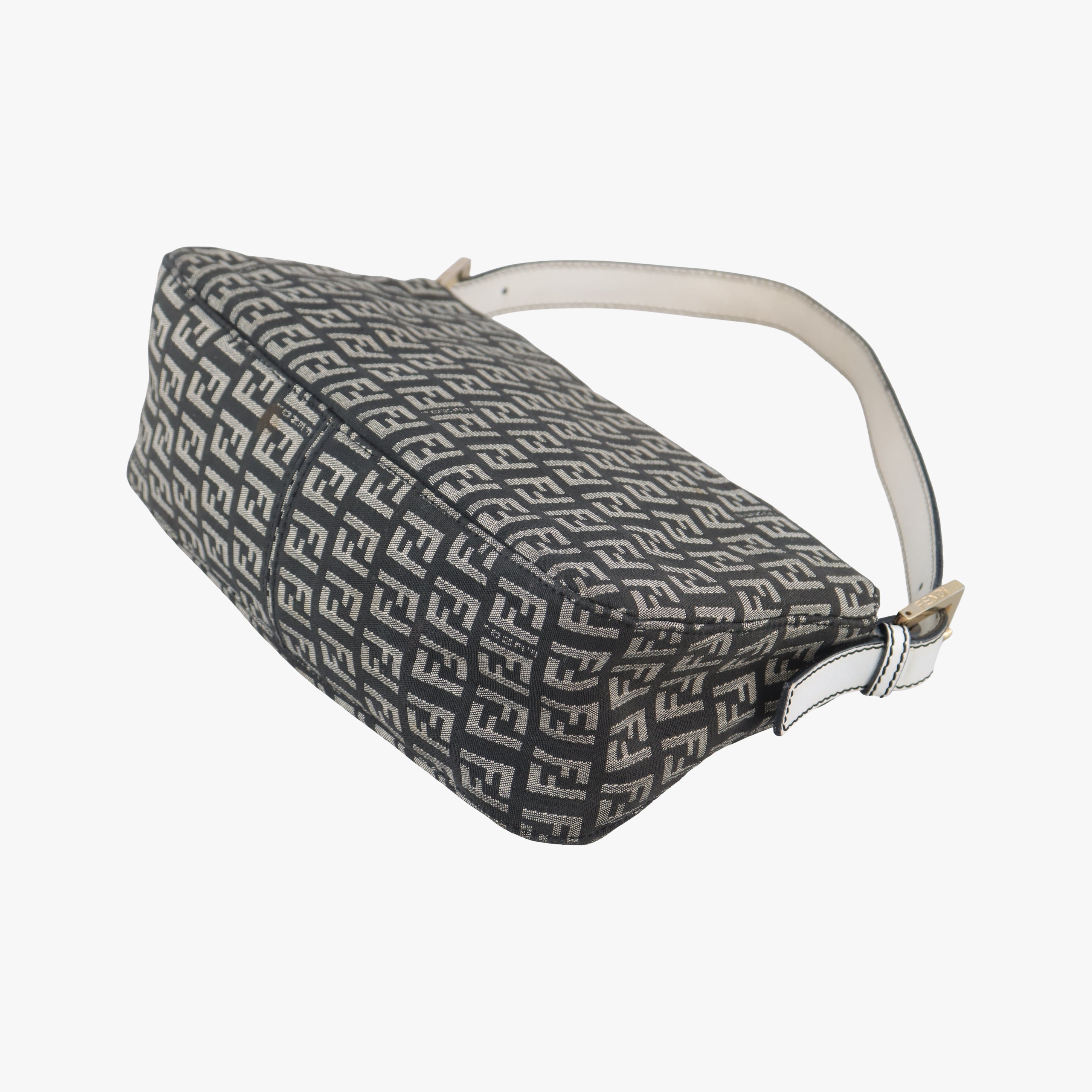 Pre-owned Fendi Zucchino Baguette Black x white x gray canvas 8BR003 shoulderbag | stylenewstar