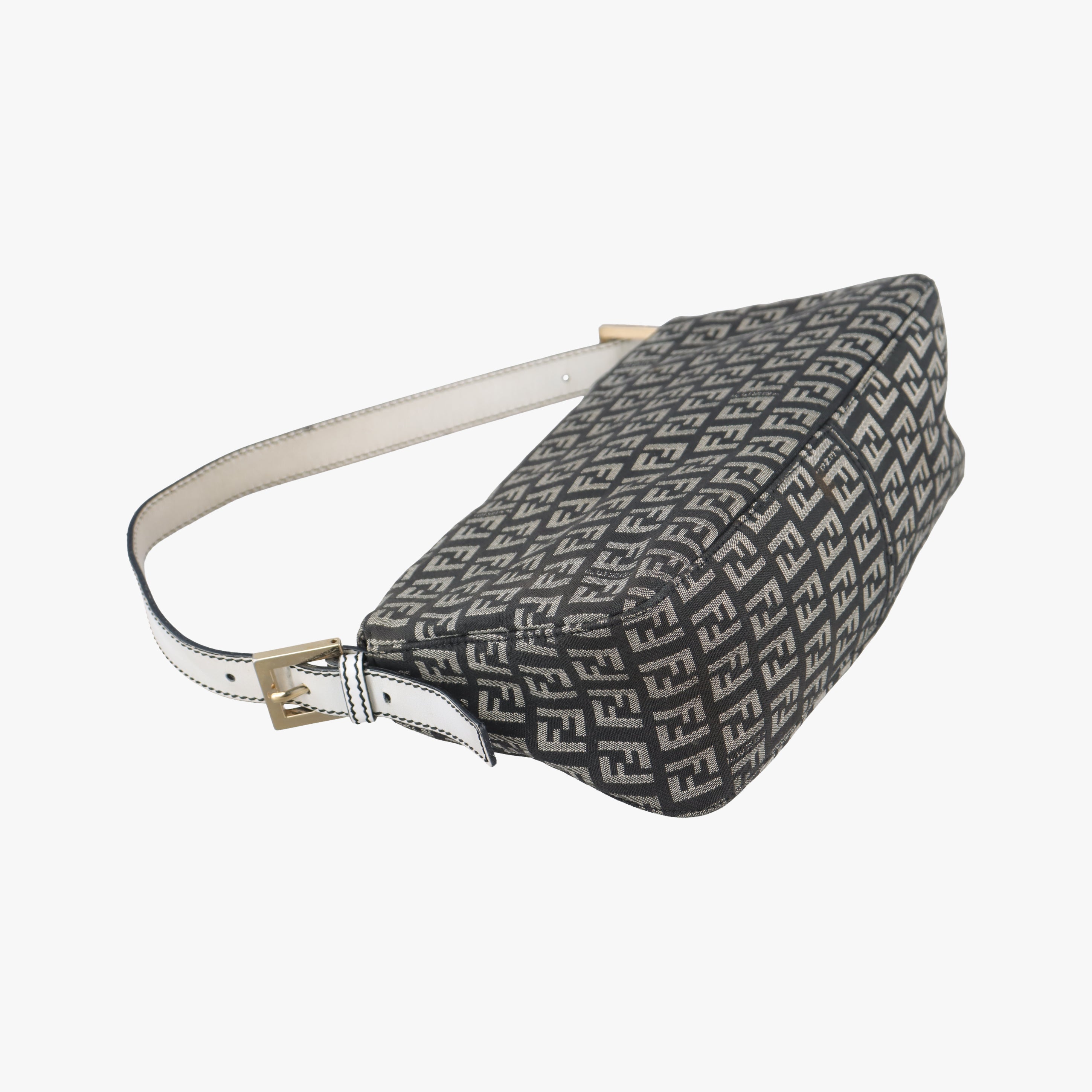 Pre-owned Fendi Zucchino Baguette Black x white x gray canvas 8BR003 shoulderbag | stylenewstar