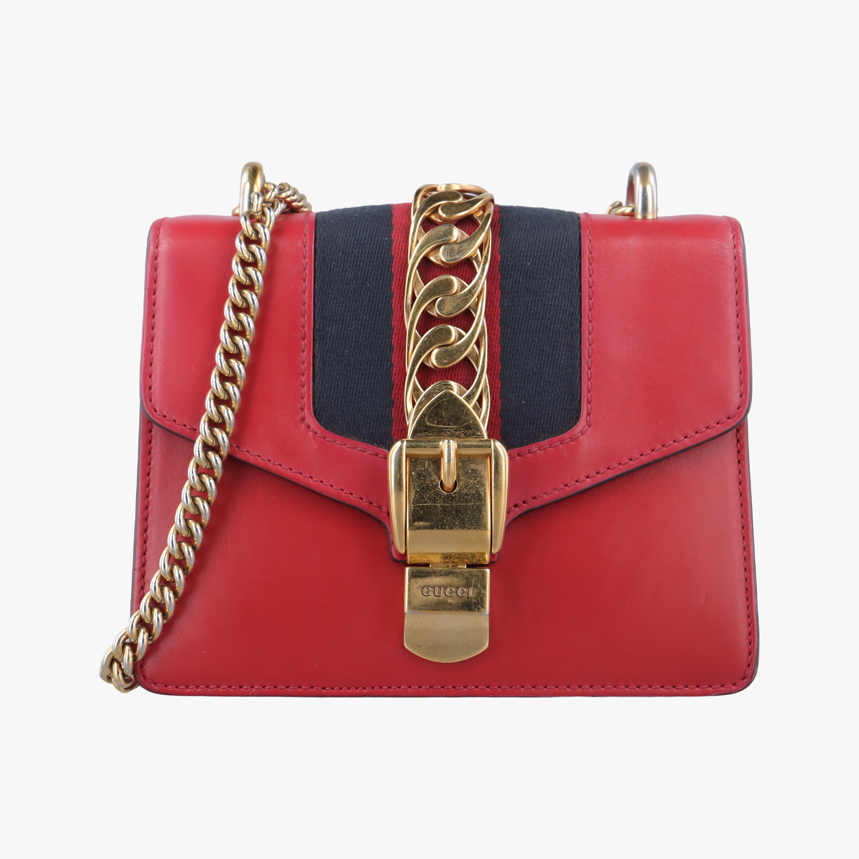 Pre-owned Gucci Sylvie Red×Navy Leather 431666 shoulderbag | stylenewstar