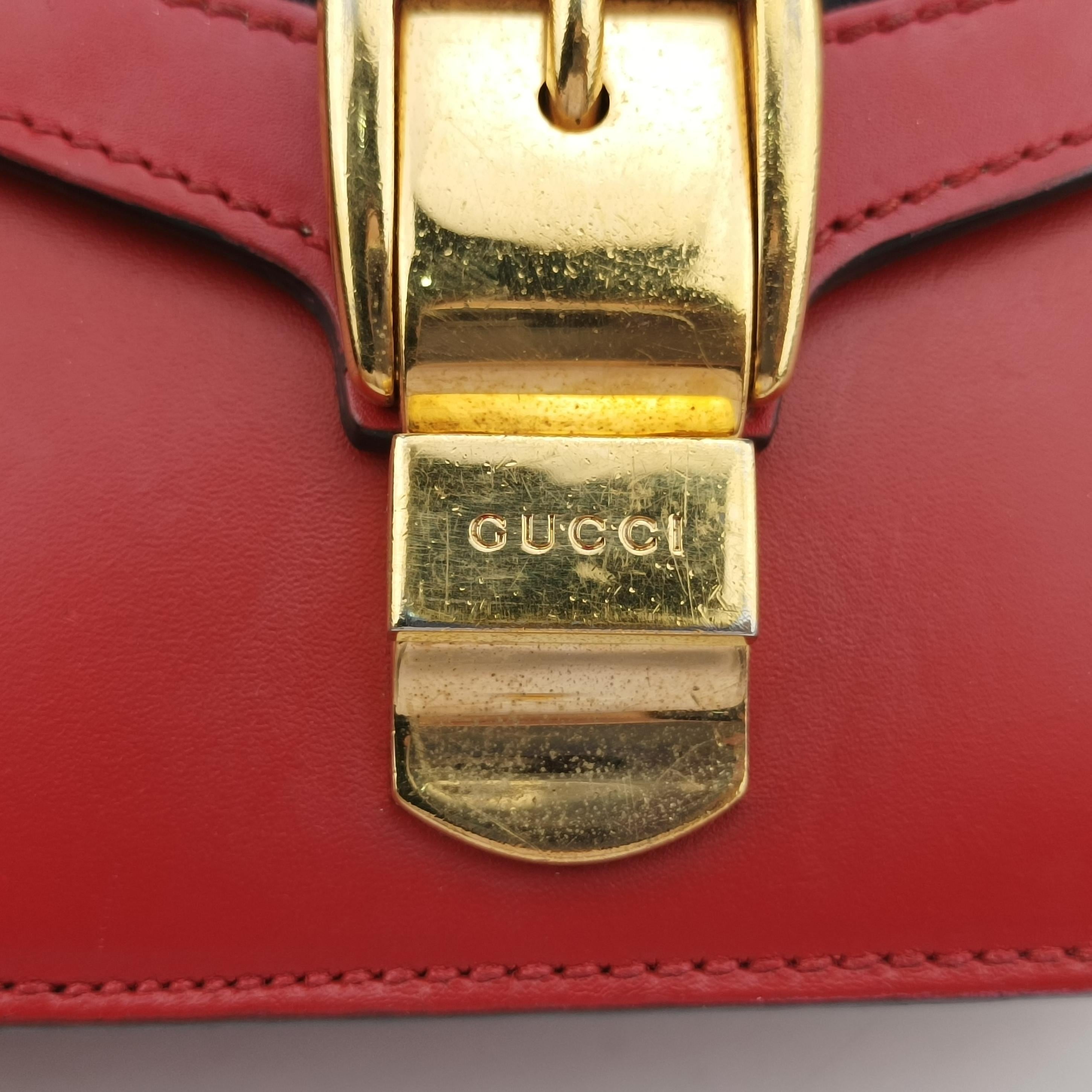 Pre-owned Gucci Sylvie Red×Navy Leather 431666 shoulderbag | stylenewstar