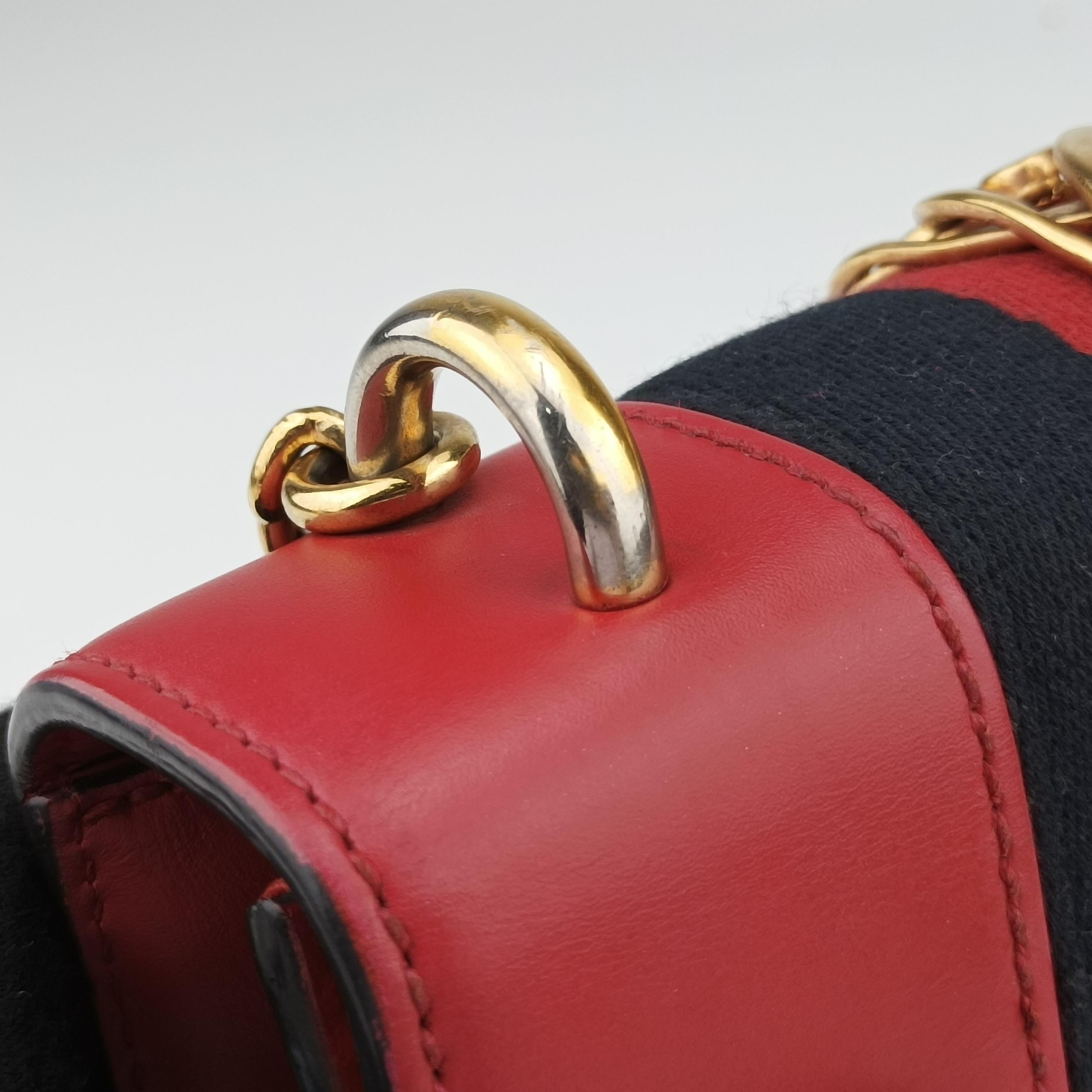 Pre-owned Gucci Sylvie Red×Navy Leather 431666 shoulderbag | stylenewstar