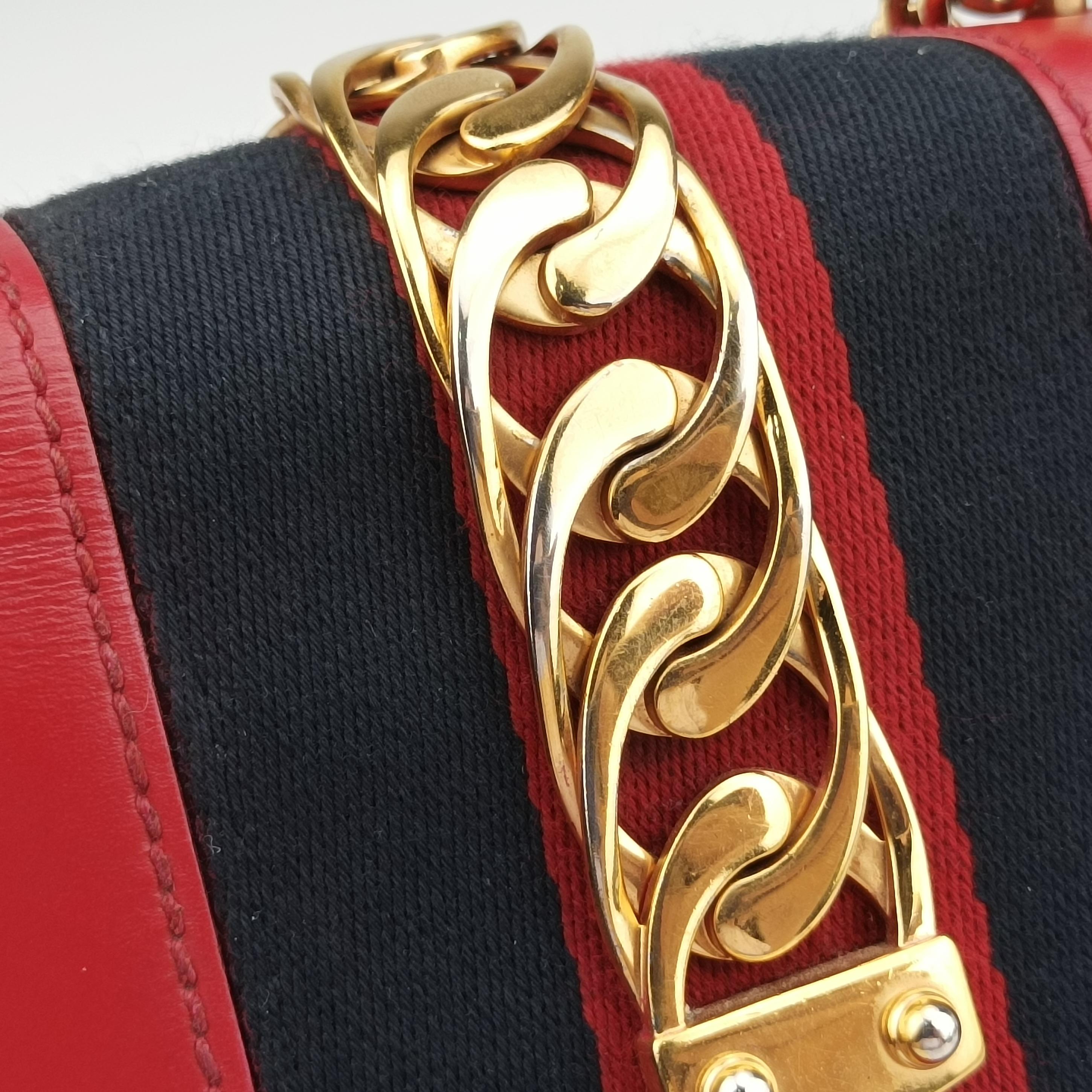 Pre-owned Gucci Sylvie Red×Navy Leather 431666 shoulderbag | stylenewstar