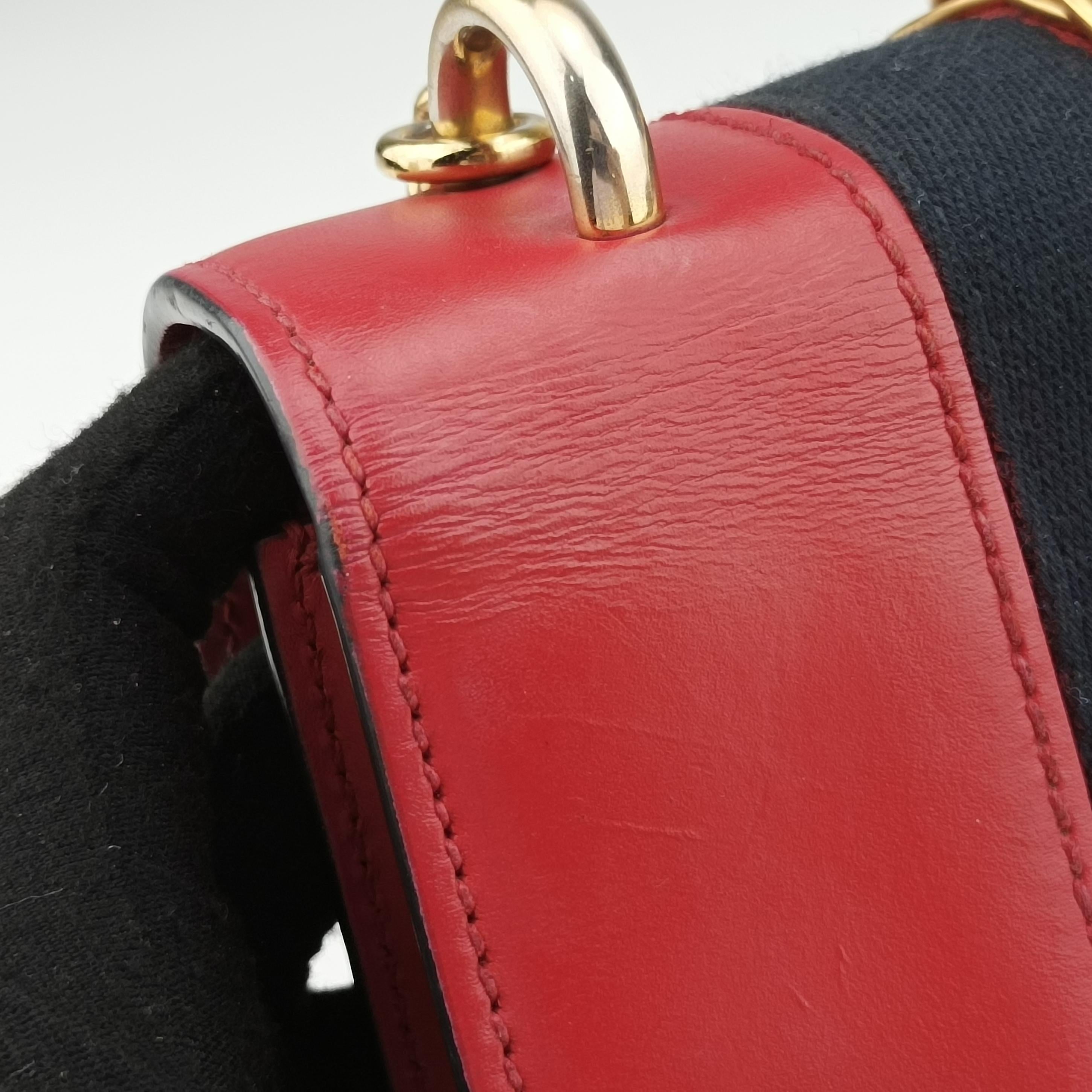 Pre-owned Gucci Sylvie Red×Navy Leather 431666 shoulderbag | stylenewstar