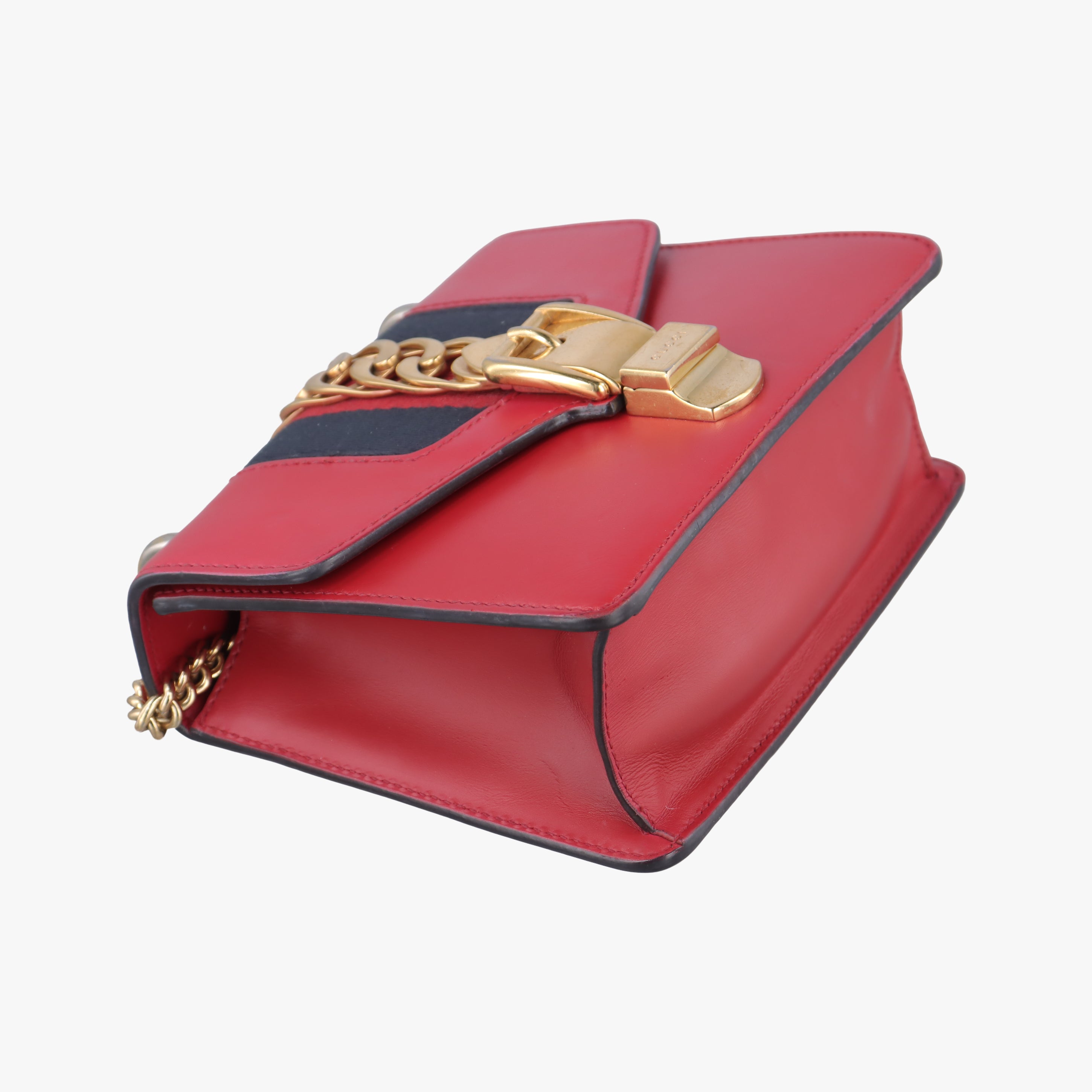 Pre-owned Gucci Sylvie Red×Navy Leather 431666 shoulderbag | stylenewstar