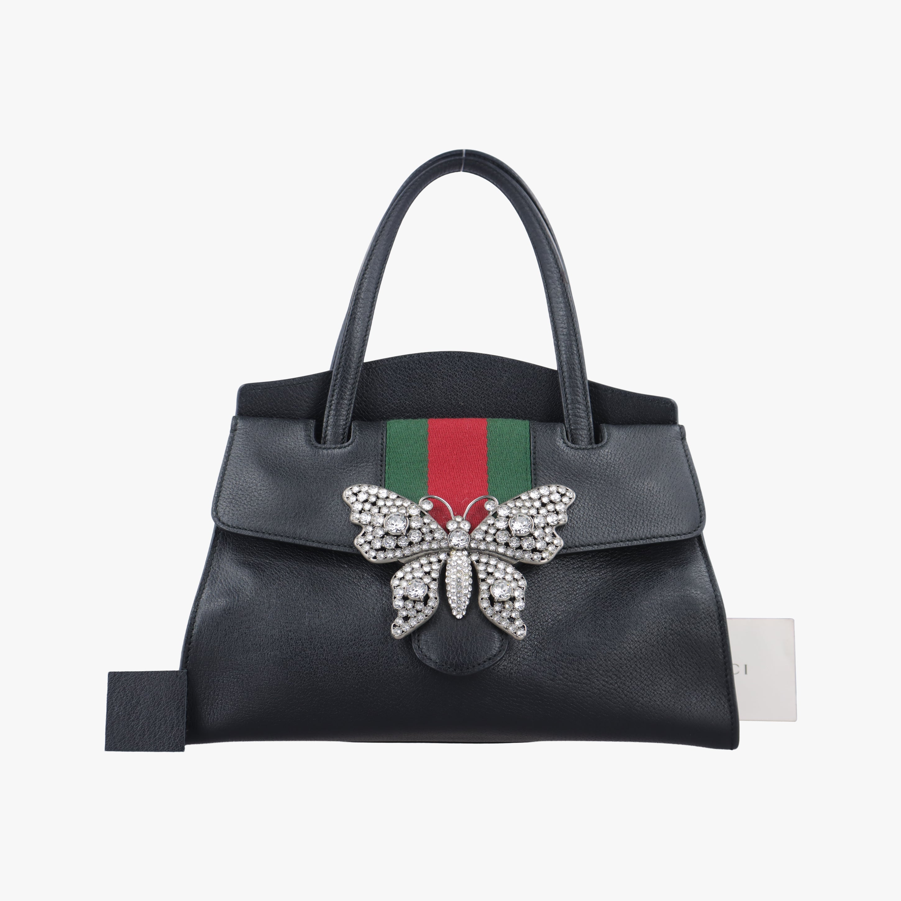 Pre-owned Gucci Crystal Butterfly Linea Totem Black x Green x Red Leather 505342 handbag | stylenewstar