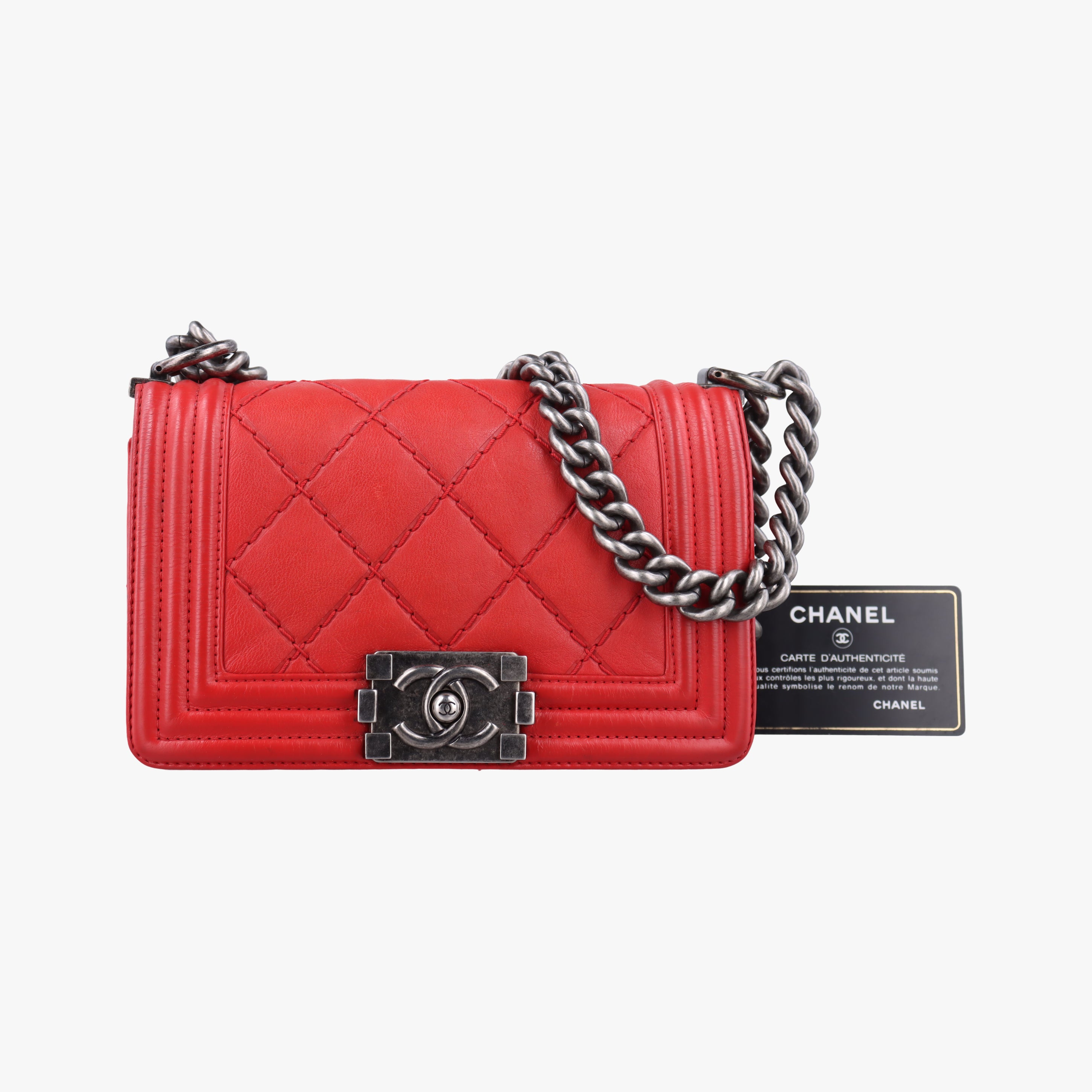 Pre-owned Chanel BOY CHANEL Red Leather A92104 shoulderbag | stylenewstar