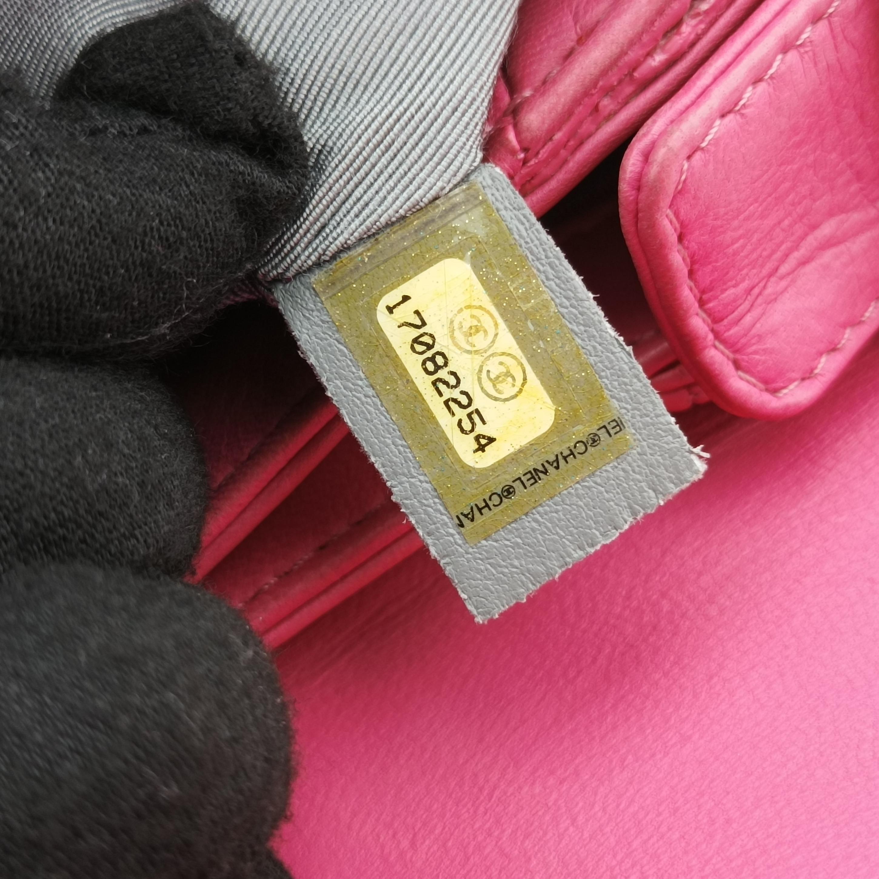 Pre-owned Chanel Boy exotic Pink lambskin×Pearlfish Leather A67198 shoulderbag | stylenewstar