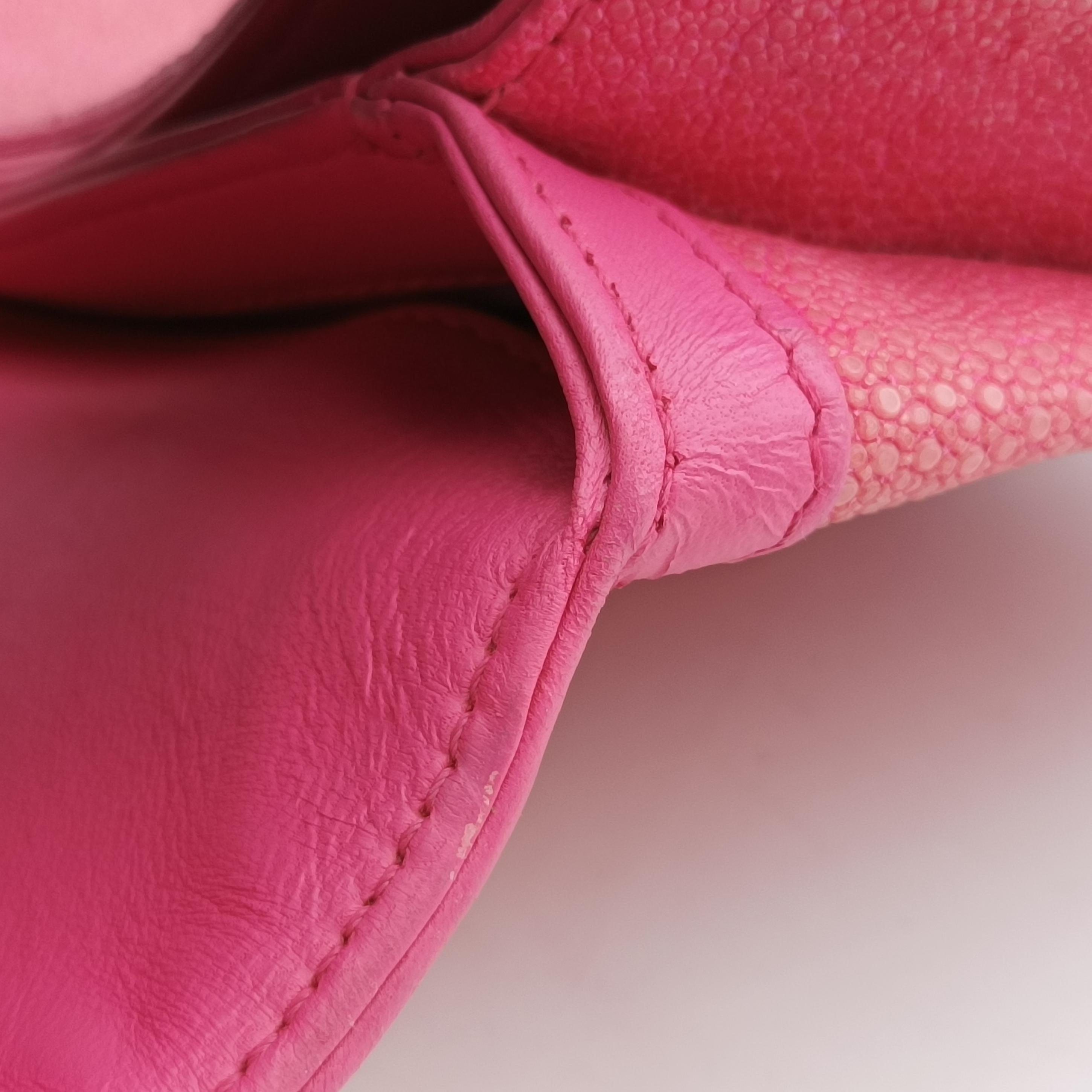 Pre-owned Chanel Boy exotic Pink lambskin×Pearlfish Leather A67198 shoulderbag | stylenewstar