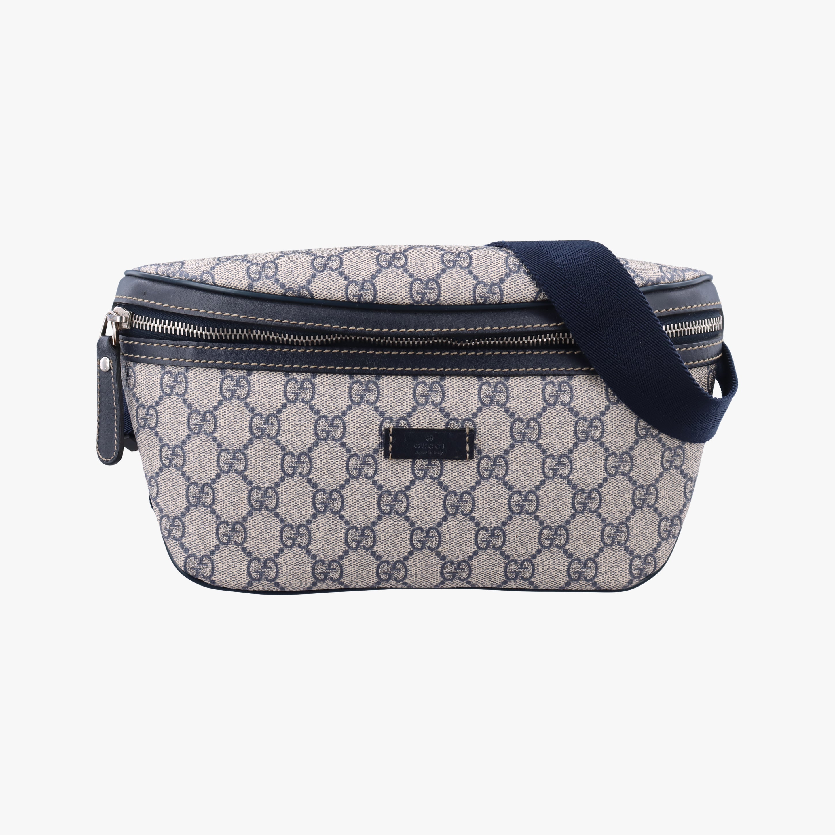 Pre-owned Gucci GG Supreme BeigeｘNavy Canvas 233269 bum bag/waist bag | stylenewstar