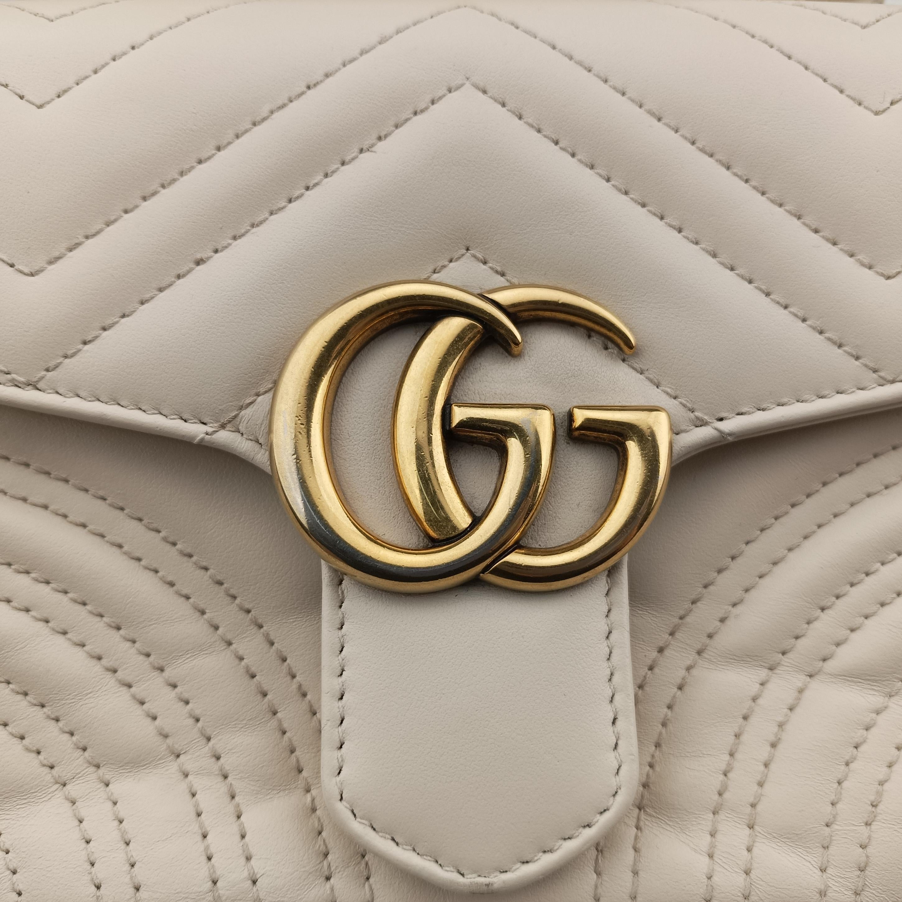 Pre-owned Gucci GG Marmont White Leather 547260 shoulderbag | stylenewstar