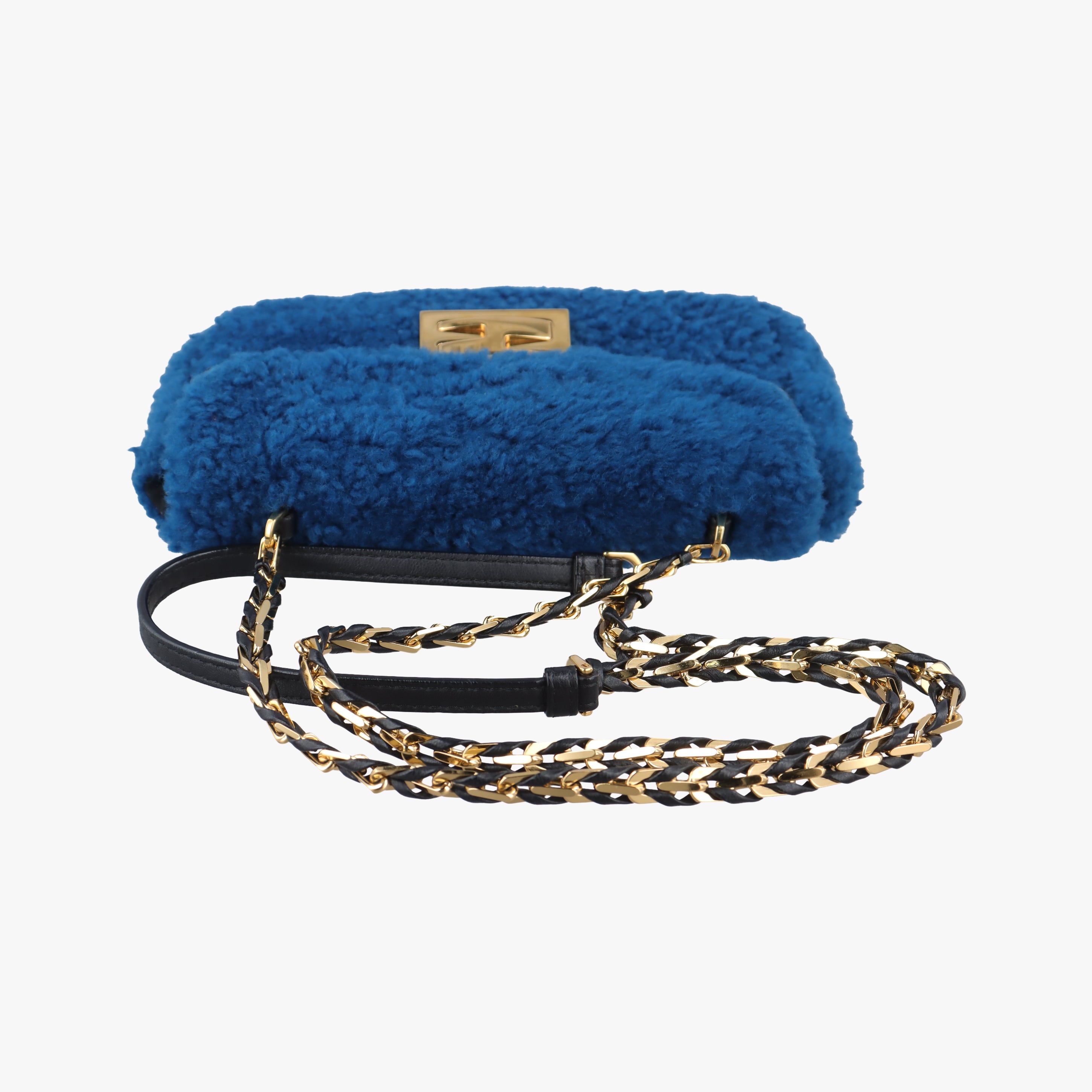 Pre-owned Fendi Mini Be Baguette Navy fur 8M0315 shoulderbag | stylenewstar