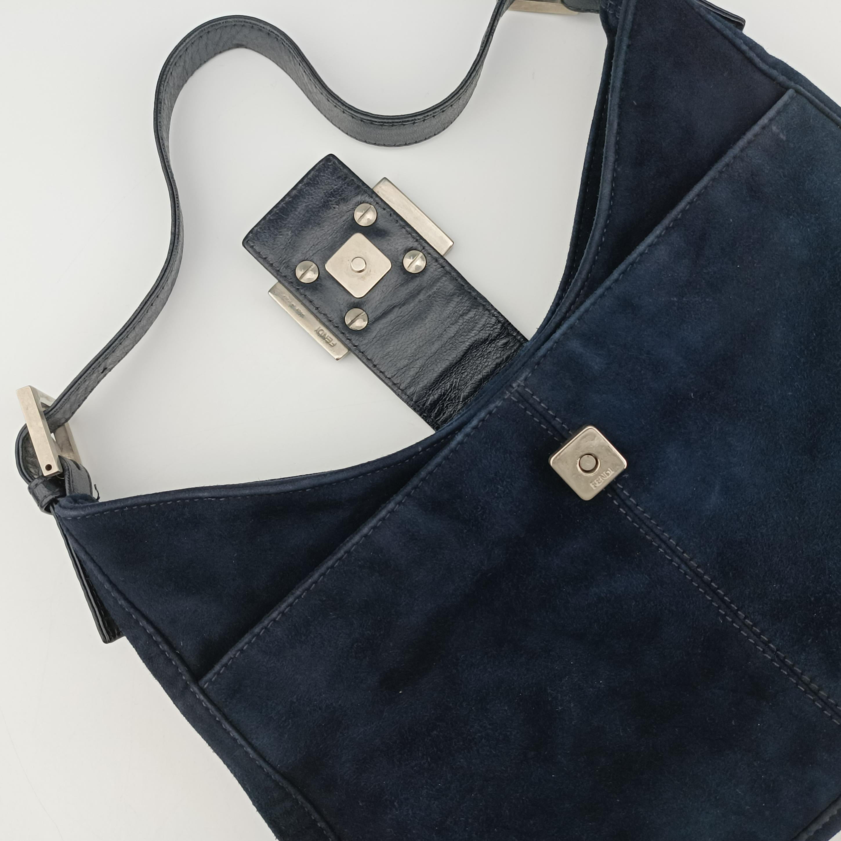 Pre-owned Fendi Mamma Bucket Navy suede 22112 shoulderbag | stylenewstar