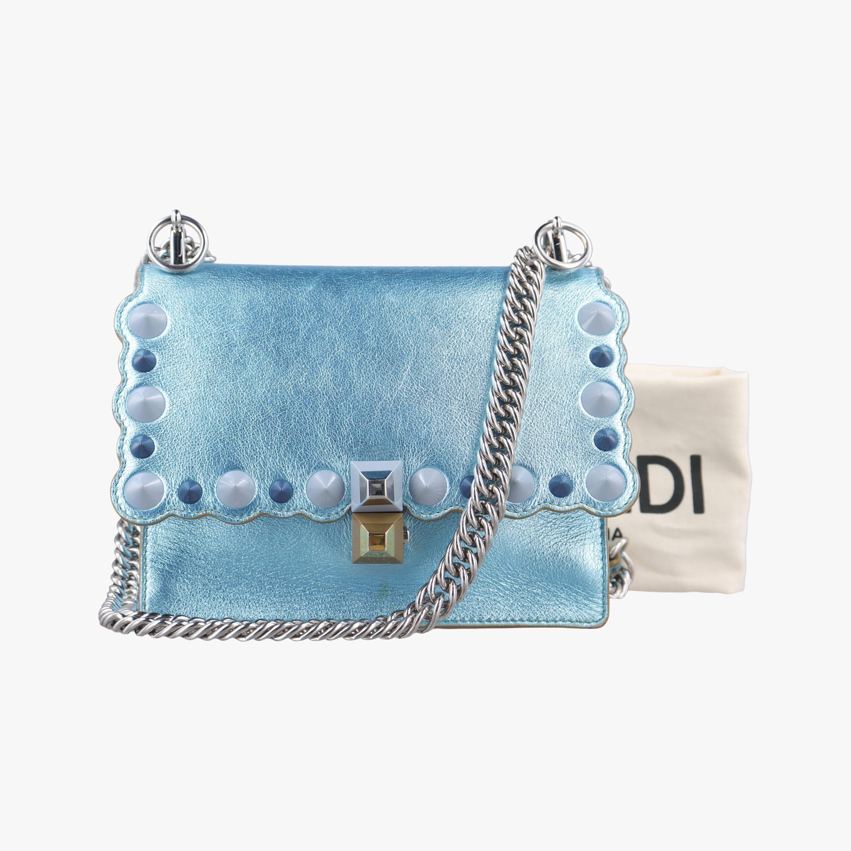Vintage Fendi studded Kan I Blue Leather 8M0381 shoulderbag | stylenewstar